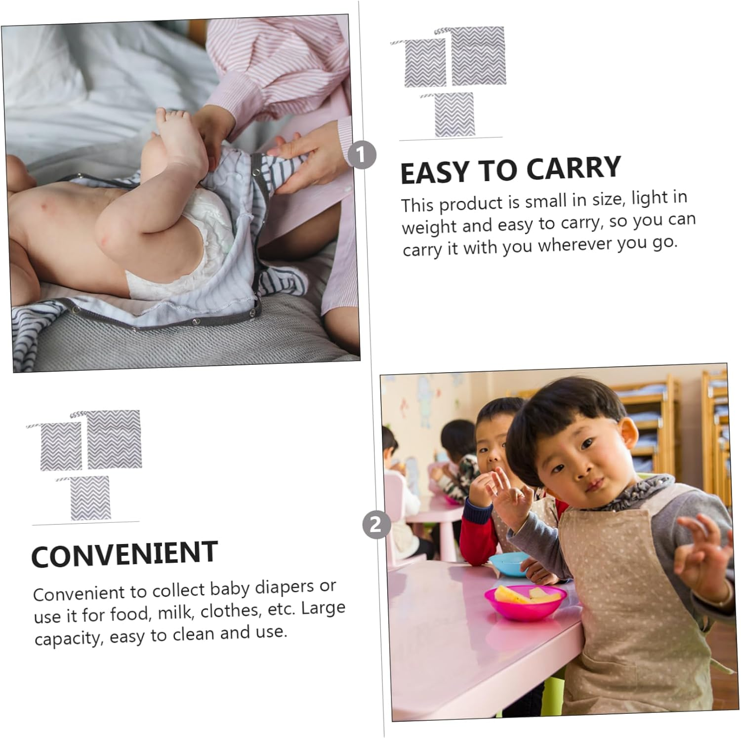 3Pcs Reusable Wet Dry Bag Diaper Bag Travel Storage Pouch Printed Diaper Pouch image number 4