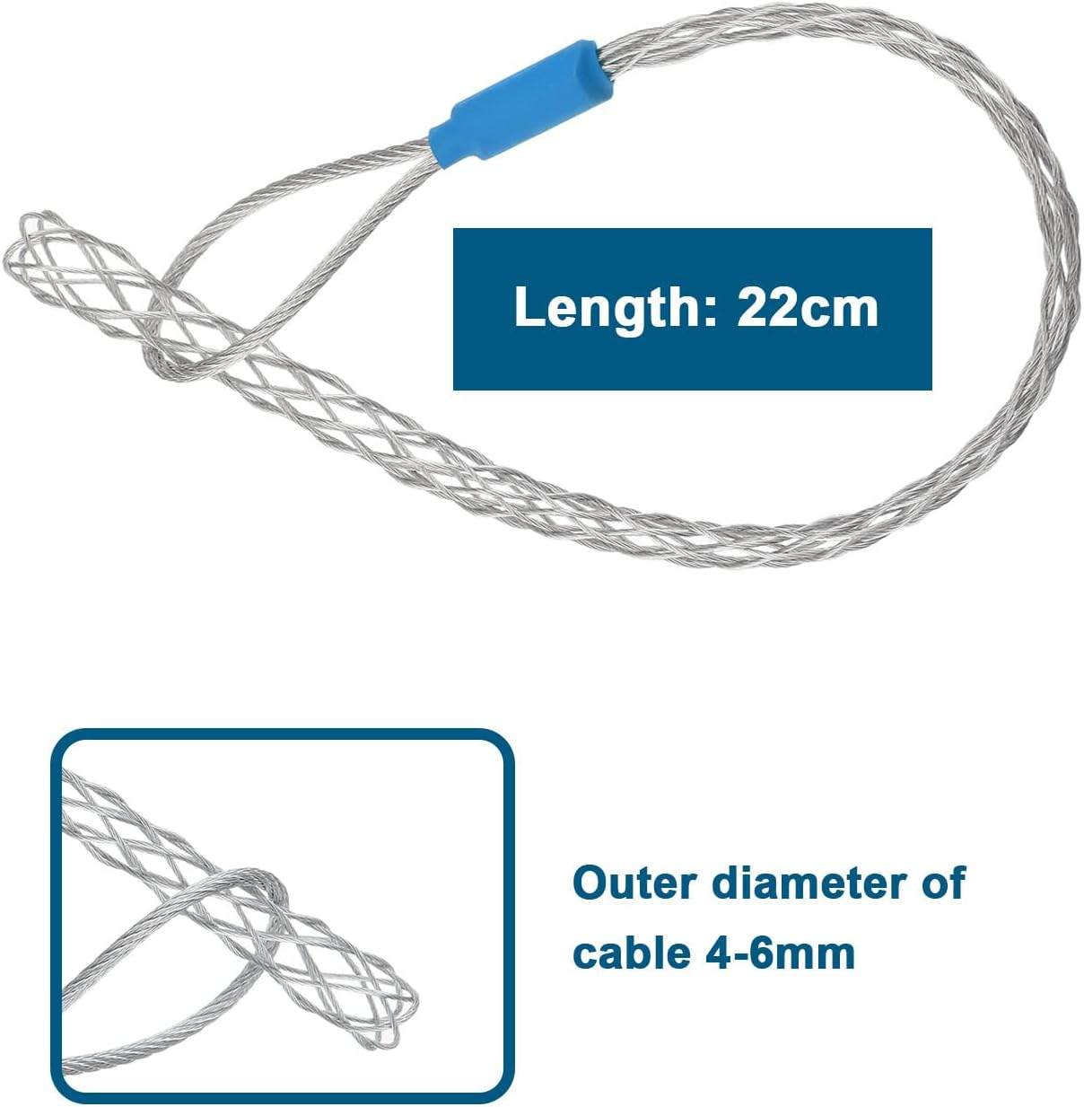 Ecsing Cable Pulling Grip Sock for 4-6Mm Cable Galvanized Stainless Steel Anti-Slip Cable Traction Sleeve Flexible Mesh Rope Cable Sock 22Cm Length Blue image number 3
