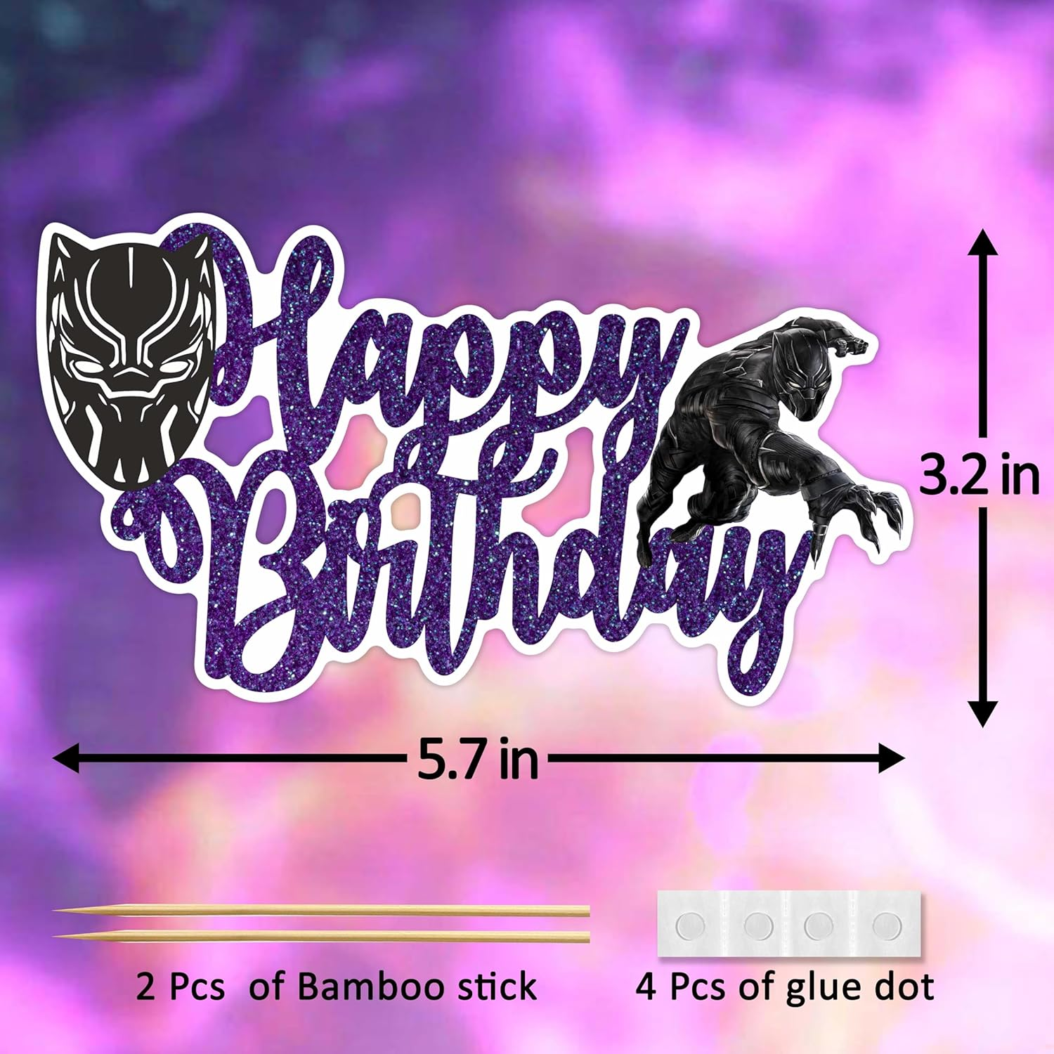 Blck Pnthr Happy Birthday Cake Topper | Black Panther Theme &ndash; Birthday Party Decoration &ndash; Durable & Easy to Use &ndash; Perfect for Celebrations image number 1