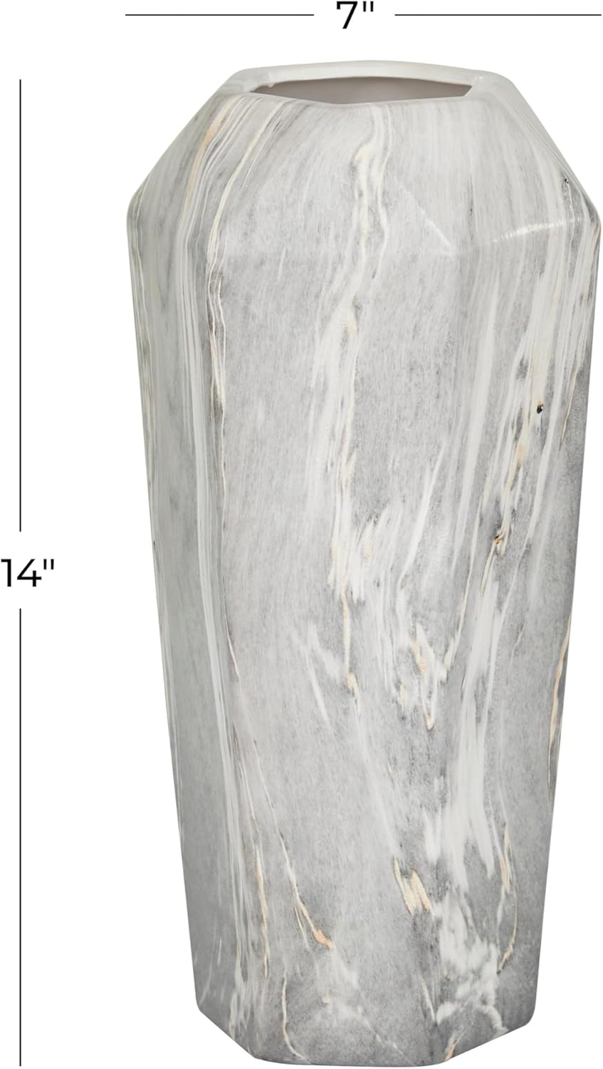 Deco 79 Ceramic Decorative Vase Faux Marble Centerpiece Vase, Flower Vase for Home Decoration 7" X 7" X 14", Black image number 6