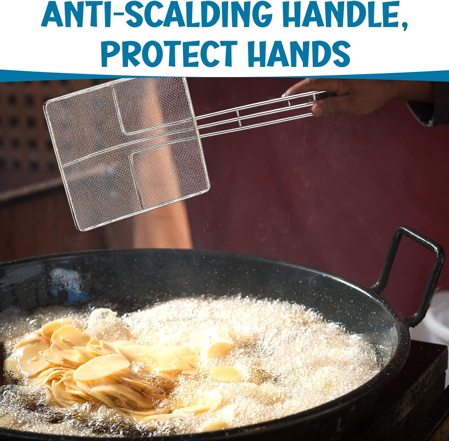 Mumufy 2 Pcs Square Fine Mesh Skimmer Spider Strainer Oil Skimmer for Deep Fryer Frying Scoop Stainless Steel Spider Strainer with Long Handle for Kitchen Swimming Pools Fried Food (6.7 X 6.7 Inch) image number 2