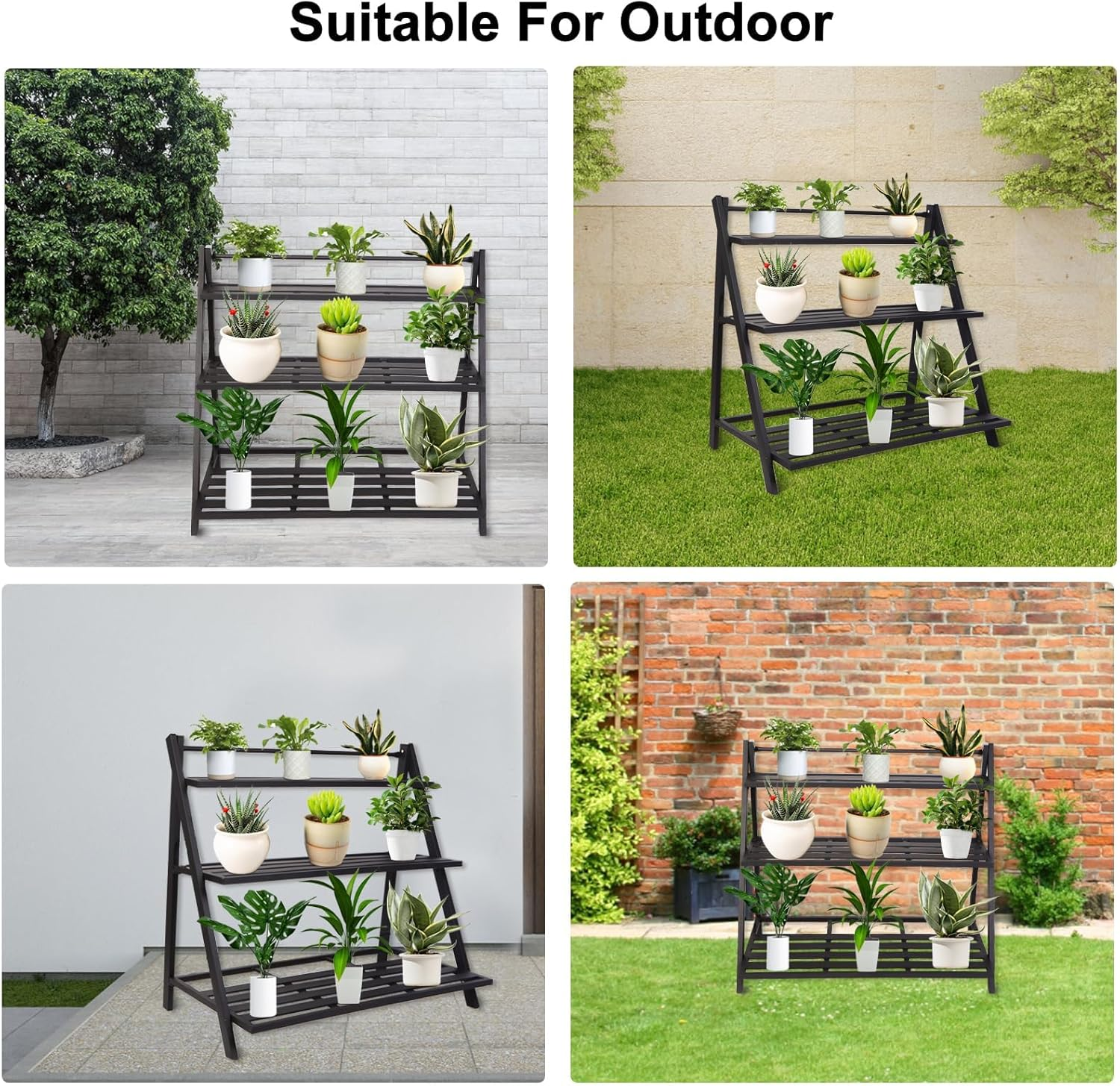 Plant Stand Indoor, Outdoor Plant Stands Aluminum Plant Shelf ,Anti-Rust Plant Holders Display Rack for Flower Pots,3 Tier & Black image number 6