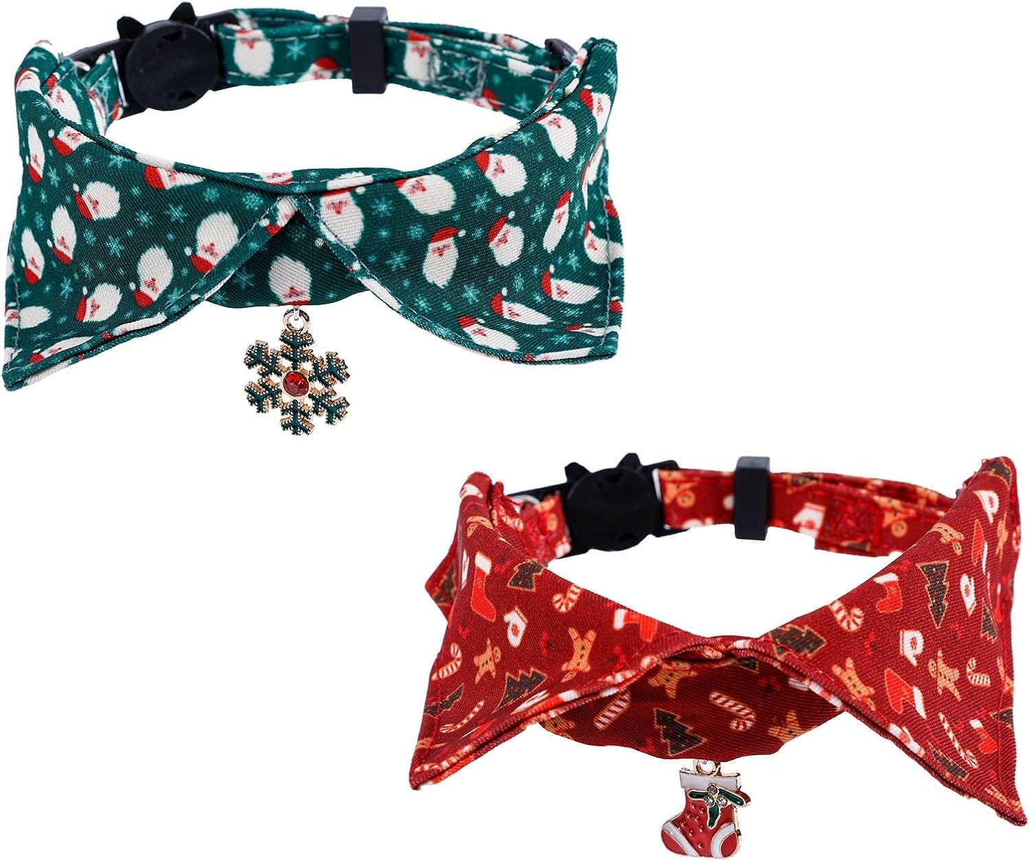 2Pcs Christmas Kitten Collars, Christmas Cat Collar Breakaway Cat Collars Santa Candy Snowflake Red Green Cat Collars Cute Holiday Cats Collar Xmas Accessories for Pets (Green, Red, 1Cm*（18~28Cm）) image number 3