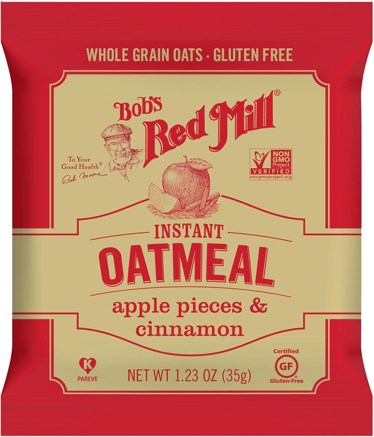 Bob'S Red Mill Apple Pieces & Cinnamon Oatmeal Packets, 8 Packets (Pack of 1) - Non GMO, Gluten Free, Whole Grain, Kosher