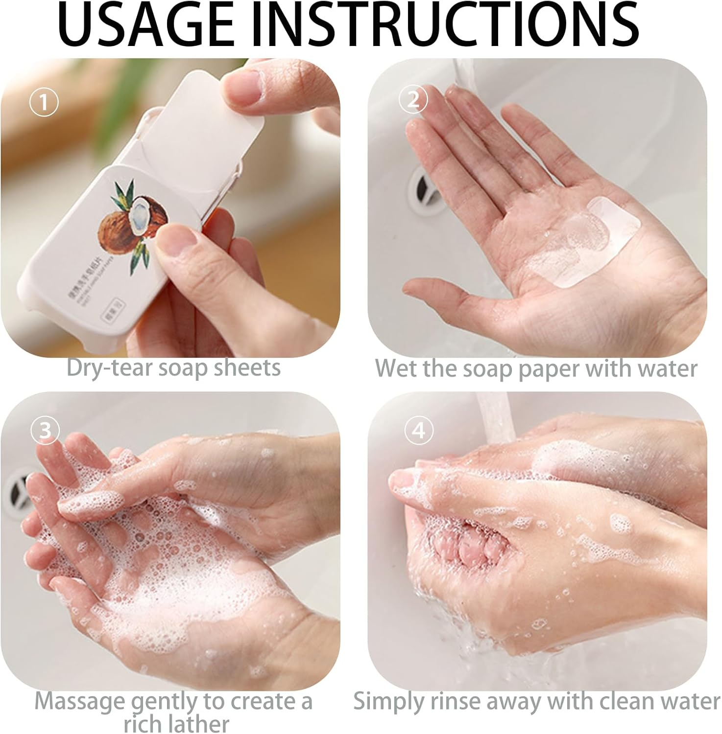 Disposable Soap Paper Sheets - 3 Boxes (150 Sheets) | Travel Hand Washing Cleaner | Strawberry & Coconut Fragrance | Portable for Camping, Hiking, School image number 4