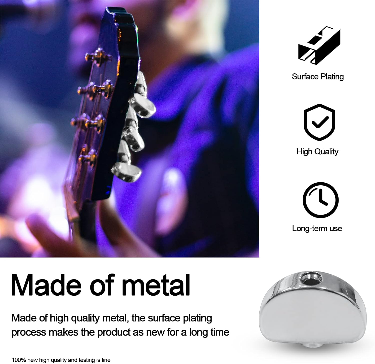 MAXCHEER 6PCS Metal Big Semicircle Guitar Tuning Pegs Tuners Machine Heads Replacement Buttons Knobs Handle (Chrome) image number 1