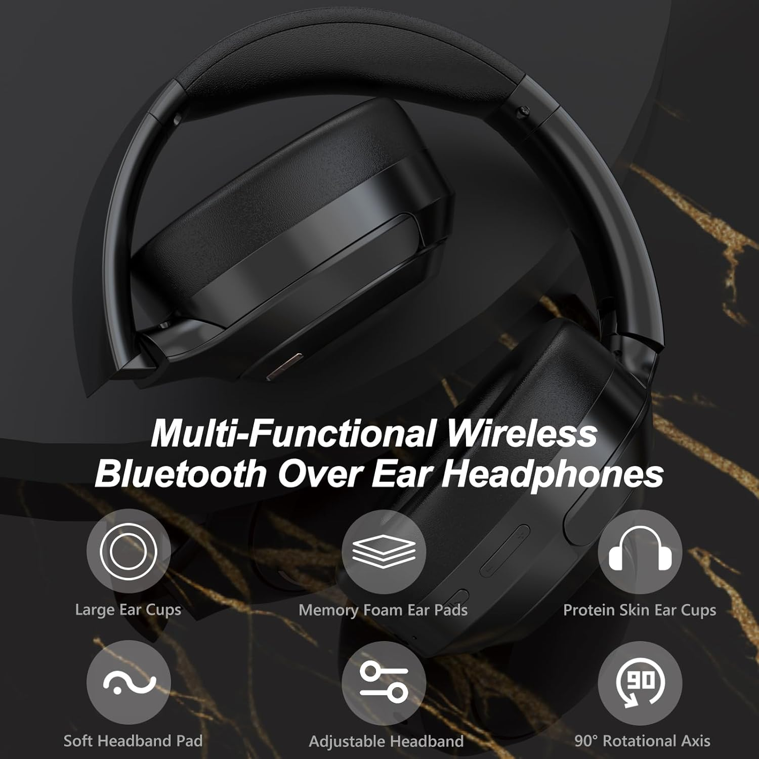 Hybrid Active Noise Cancelling Headphones, Bluetooth 5.4 Earphones, Wireless Headset, 60H Playtime, ANC Mode with 35Db Noise Reduce, Hi-Fi Audio Sound, CVC 8.0 Mic, USB-C Charge, Protein Skin Ear Cups