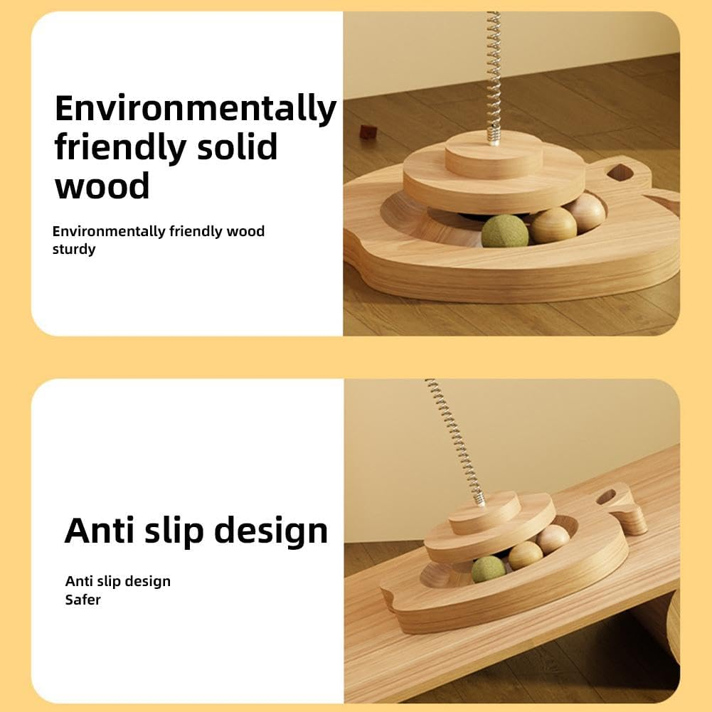 Interactive Cat Feeder Toys for Indoor Cats, Cat Ball Toy Cat Treat Dispenser Leaking Food Ball, Slow Feeders Spring Toys Wooden Automatic Cat Toy Cat Puzzle Feeder Toy /1623 image number 2