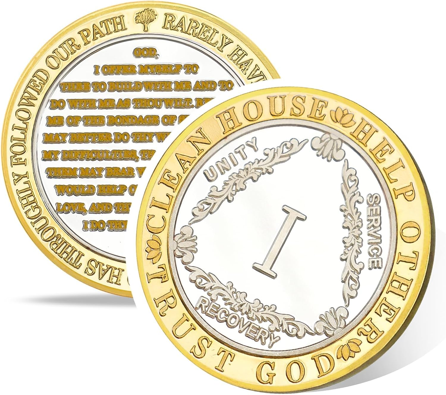 Silver Pattern Triangle 3 Year Sobriety Coin- Affirmation Sober Coin - AA Chips and Medallions &ndash; Addiction Recovery AA Coins &ndash; Narcotics Alcoholics Anonymous Sobriety Gifts for Women Men