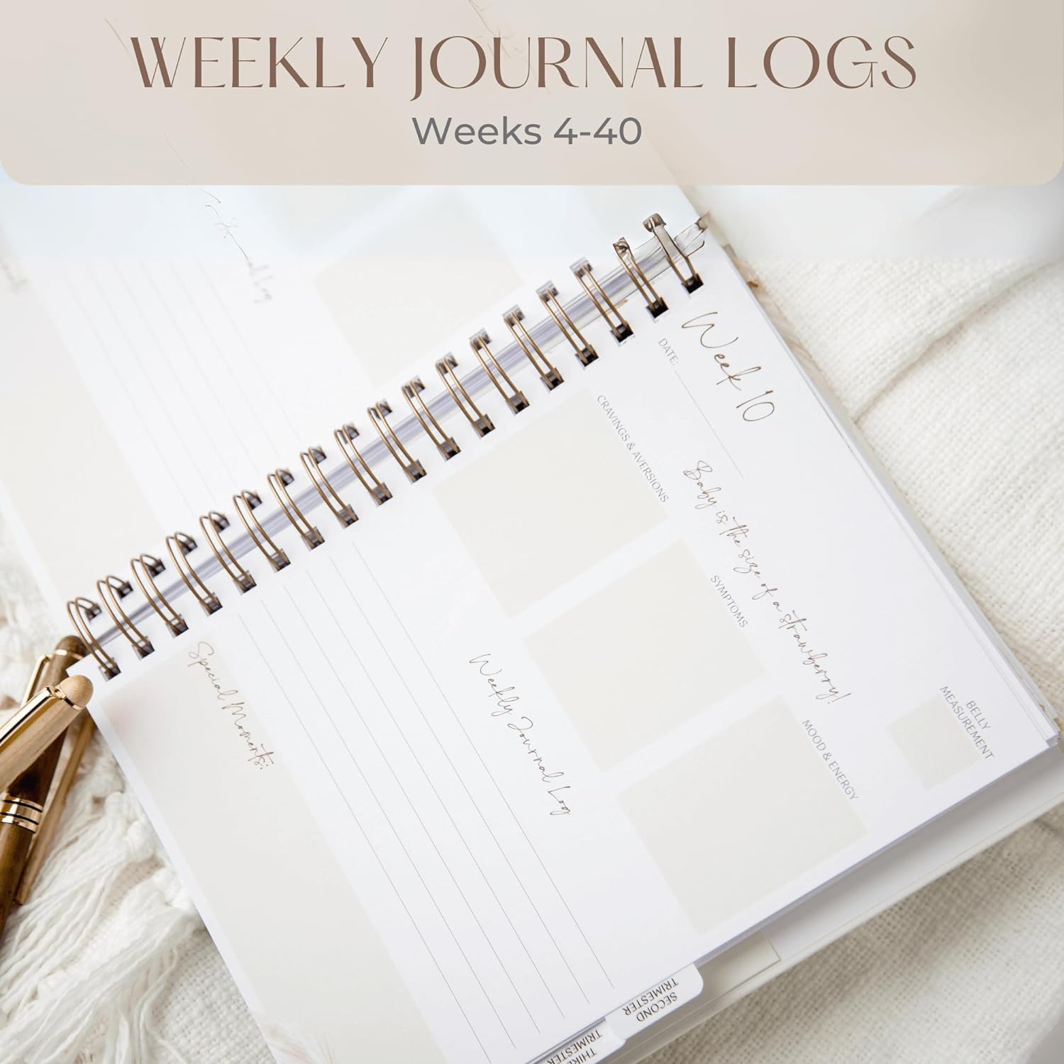 Keepsake Pregnancy Journal W/200+ Pages | Boho Themed Pregnancy Planner, Scrapbook and Memory Book | Baby Journal | Birth Planner | 8 Tab Dividers | Brown Twin Spirals | Two Inner Pockets | Ideal Gift image number 5