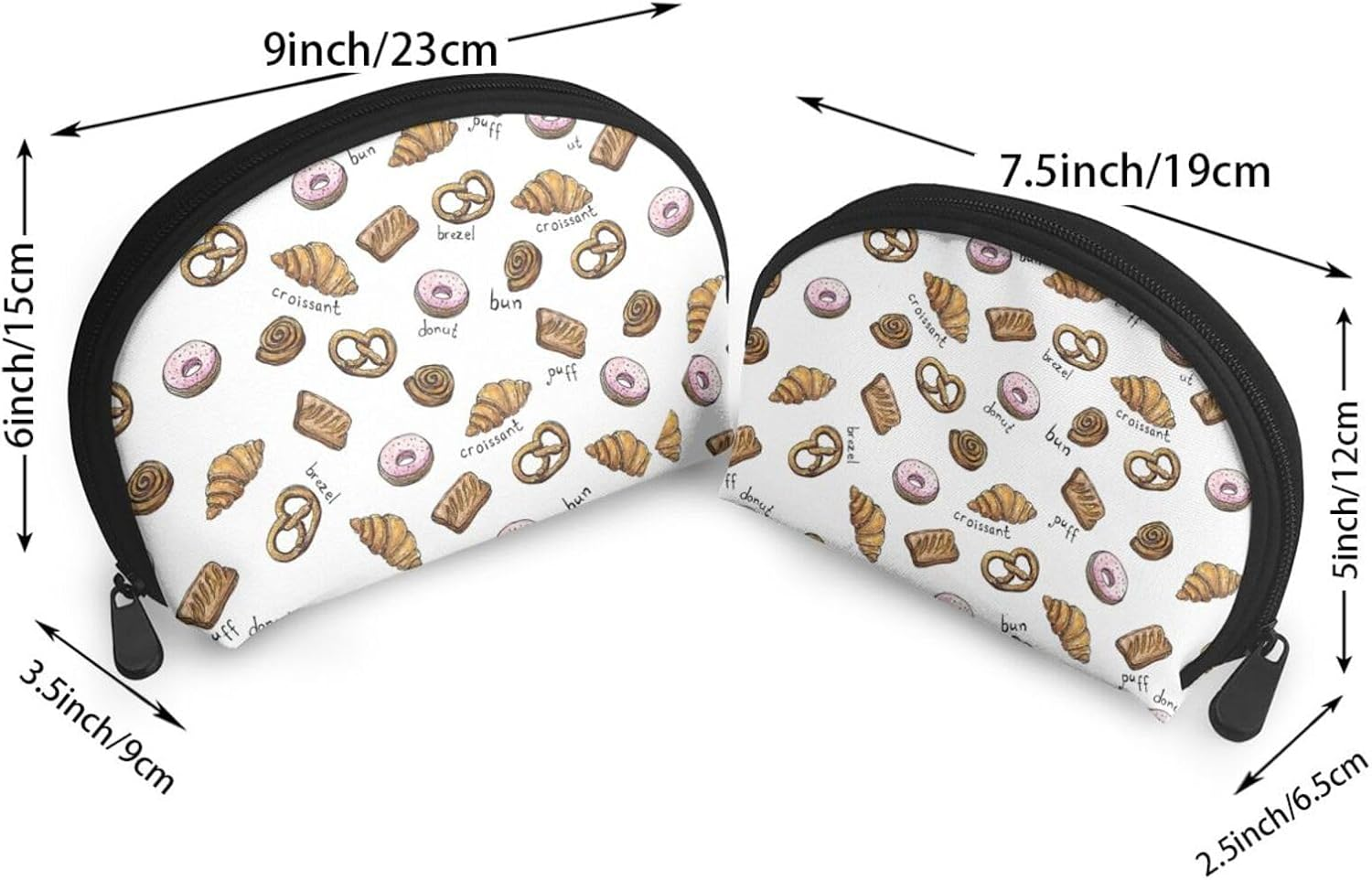 Cozimangoe Coin Pouch Makeup Bags Set, 2 Piece Shell Shape Cosmetic Bag with Pockets for Daily Travel Handbag Lipstick Keys Toiletry, Personalized Croissant image number 3