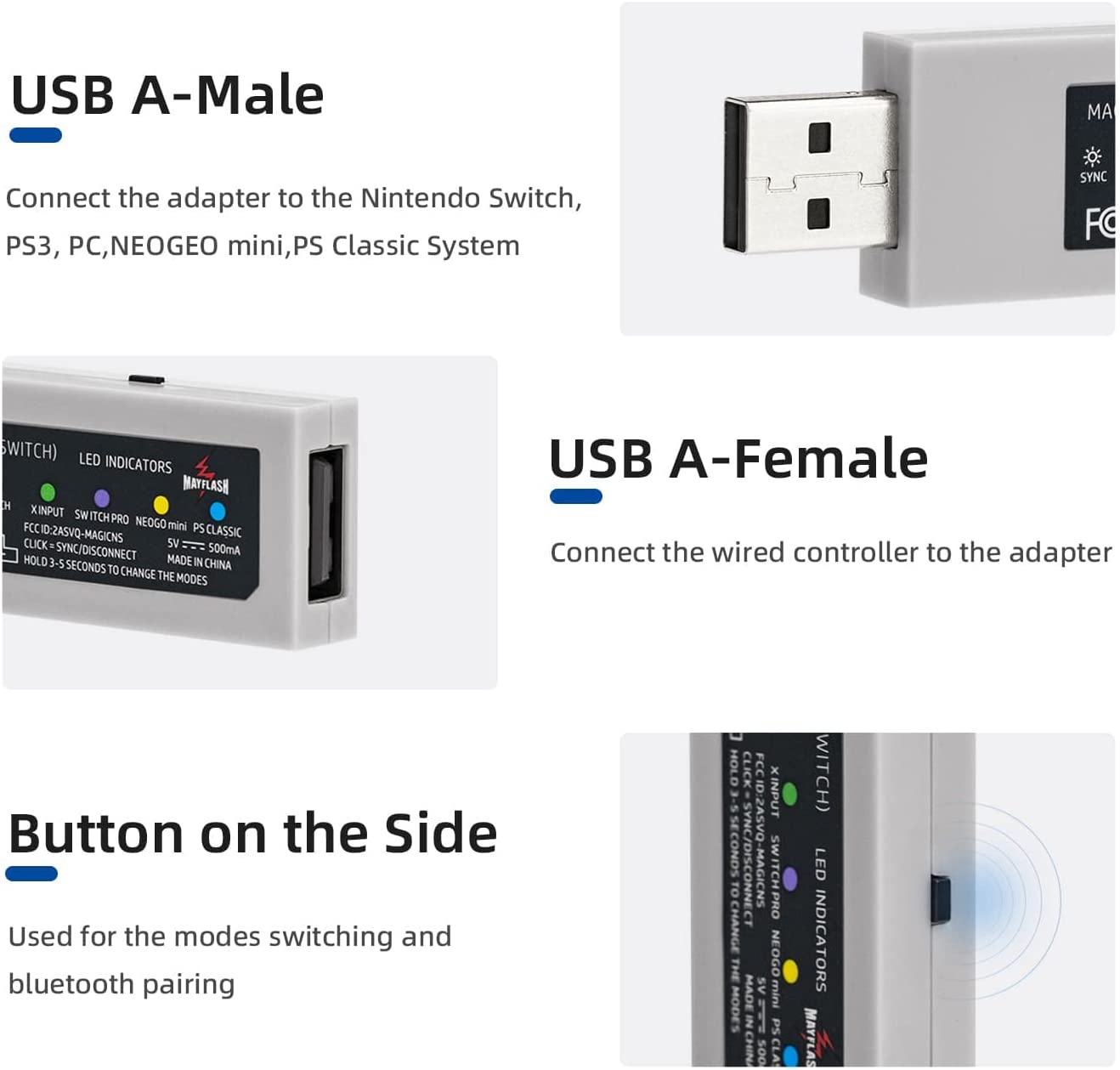 Mcbazel Mayflash Magic-Ns Wireless PS4 PS3 Xbox One S 360 Controller Fighting Stick Adapter for Switch/Switch 2 & Pc with USB to Type C OTG Cable Game Card Storage Case image number 5