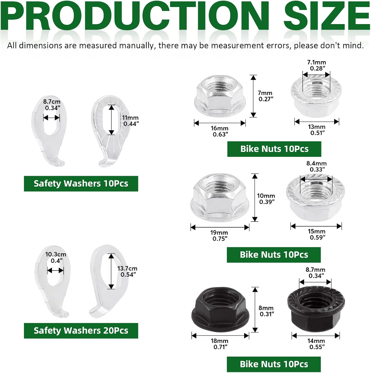 Keadic 60Pcs 3 Size Bicycle Wheel Axle Nut and Safety Washer Kit, Hub Flanged Axle Nut Hardware Parts and Wheel Retaining Hooks Repair Set for Mountain Road Folding Bike Front and Rear Wheel image number 1