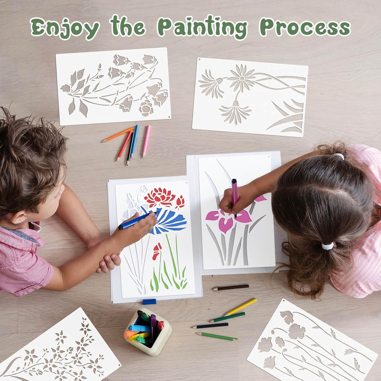 Dayker 15PCS Flower Stencils, Wildflower Leaf Painting Stencils, Reusable PET Art Drawing Templates, DIY Crafts Plant Stencil for Painting on Wood Wall Paper Canvas Home Decor image number 4