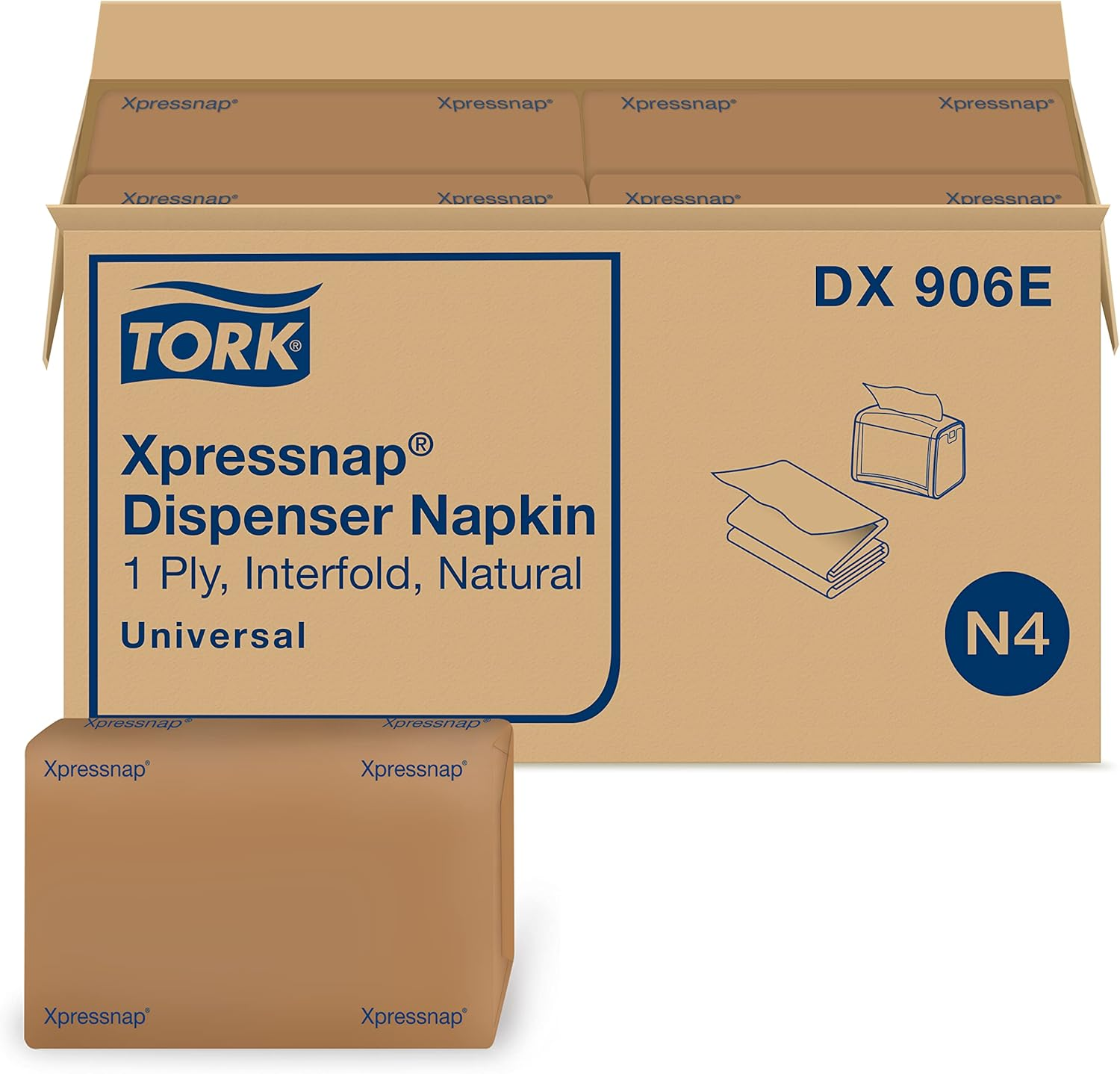 Tork Xpressnap Natural Dispenser Napkin N4, Recycled 1-Ply, 21.6Cm X 33Cm, 12 Packs X 500 Napkins, 2297323