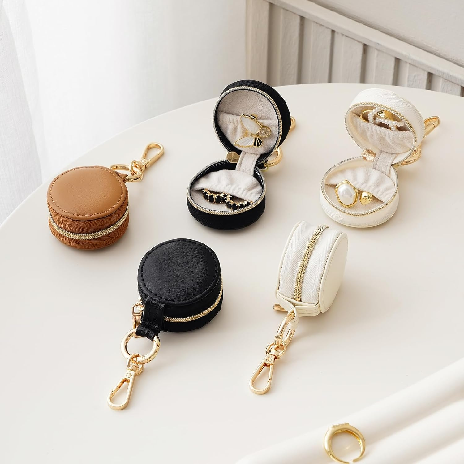 CASEGRACE Ring Holder Keychain for Jewelry,Portable Mini Gym Travel Jewelry Case for Earrings, Rings, Necklaces Man and Women (White) Style A image number 3