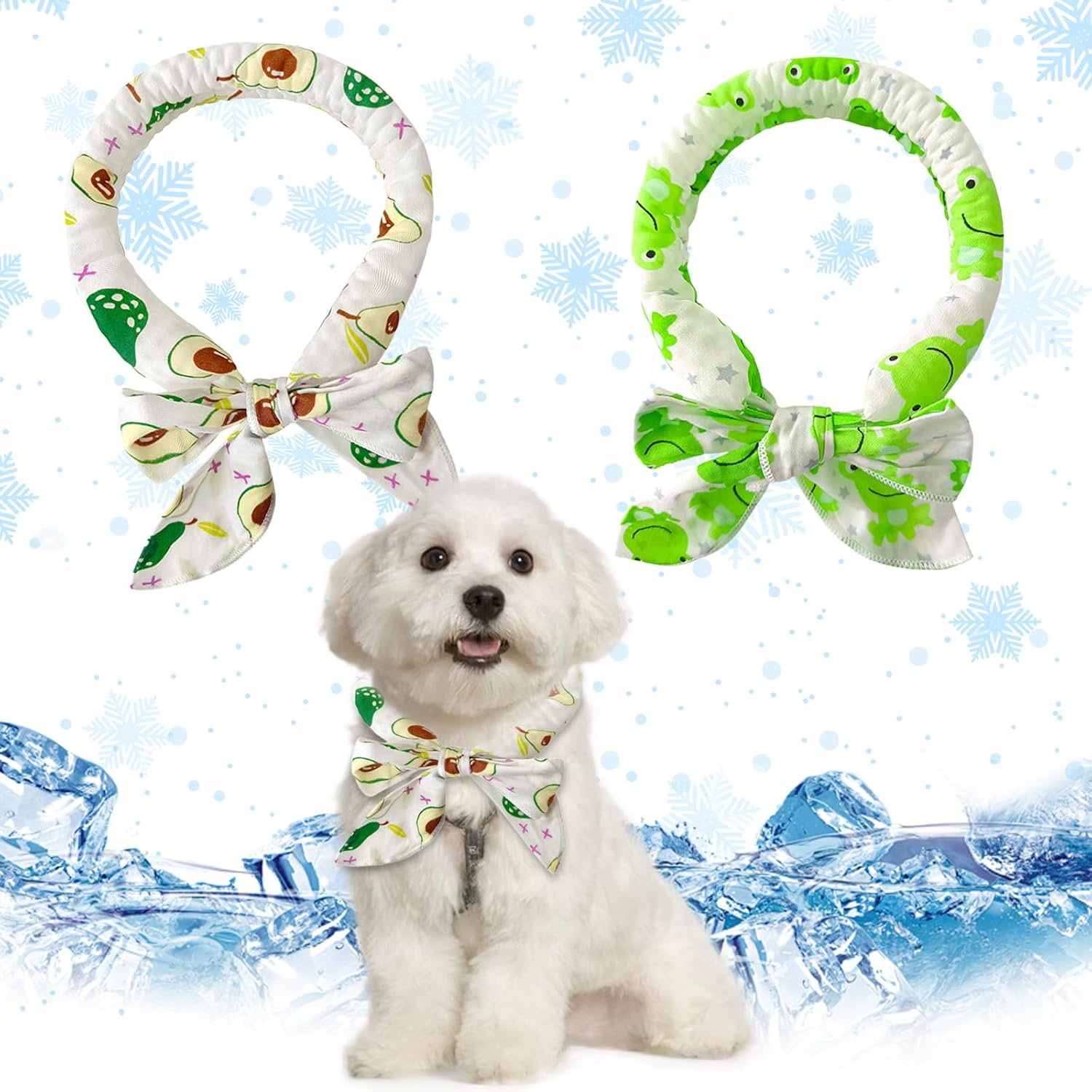 Cooling Bandana for Dogs, Cooling Ice Collar for Dogs, Pet Cooling Scarf, Breathable Dog Cooling Collar, 2 Pieces Cat Bandana Ice Collar, for Cats, Dogs, Camping in Summer (Green + White) image number 1
