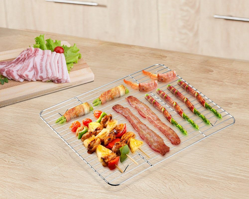 P&P Chef Baking Rack Pack of 2, Stainless Cooling Rack for Cooking Baking Roasting Grilling Drying, Rectangle 8.6'' X 6.2'' X0.6'', Fits Small Toaster Oven, Oven & Dishwasher Safe image number 4