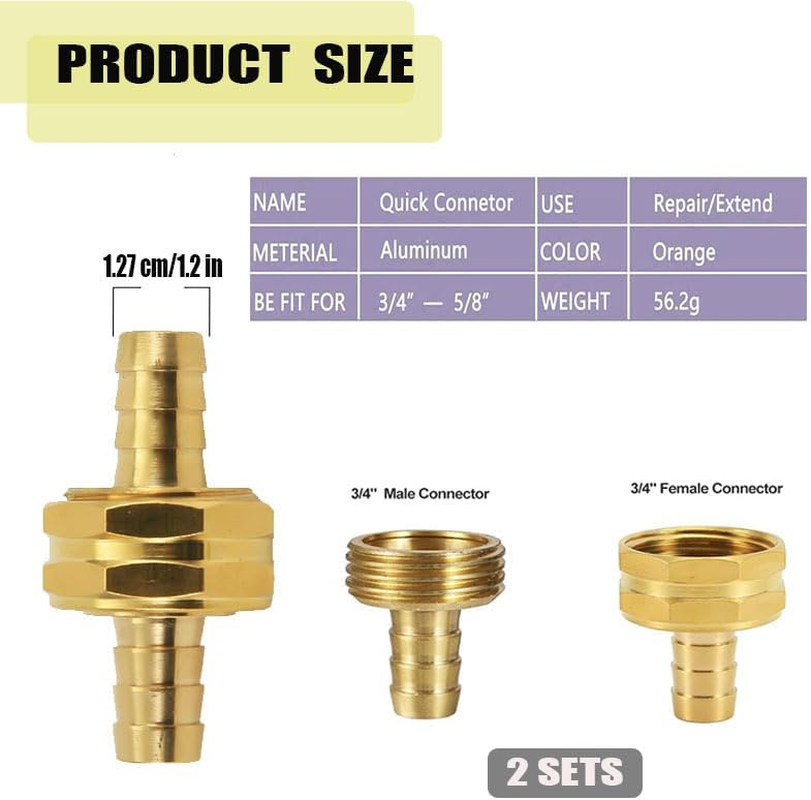 2 Sets Brass Garden Hose Repair Kit,Solid Brass Female and Male Hose Connector ，Fit for 3/4" or 5/8" Garden Hose Fitting image number 4