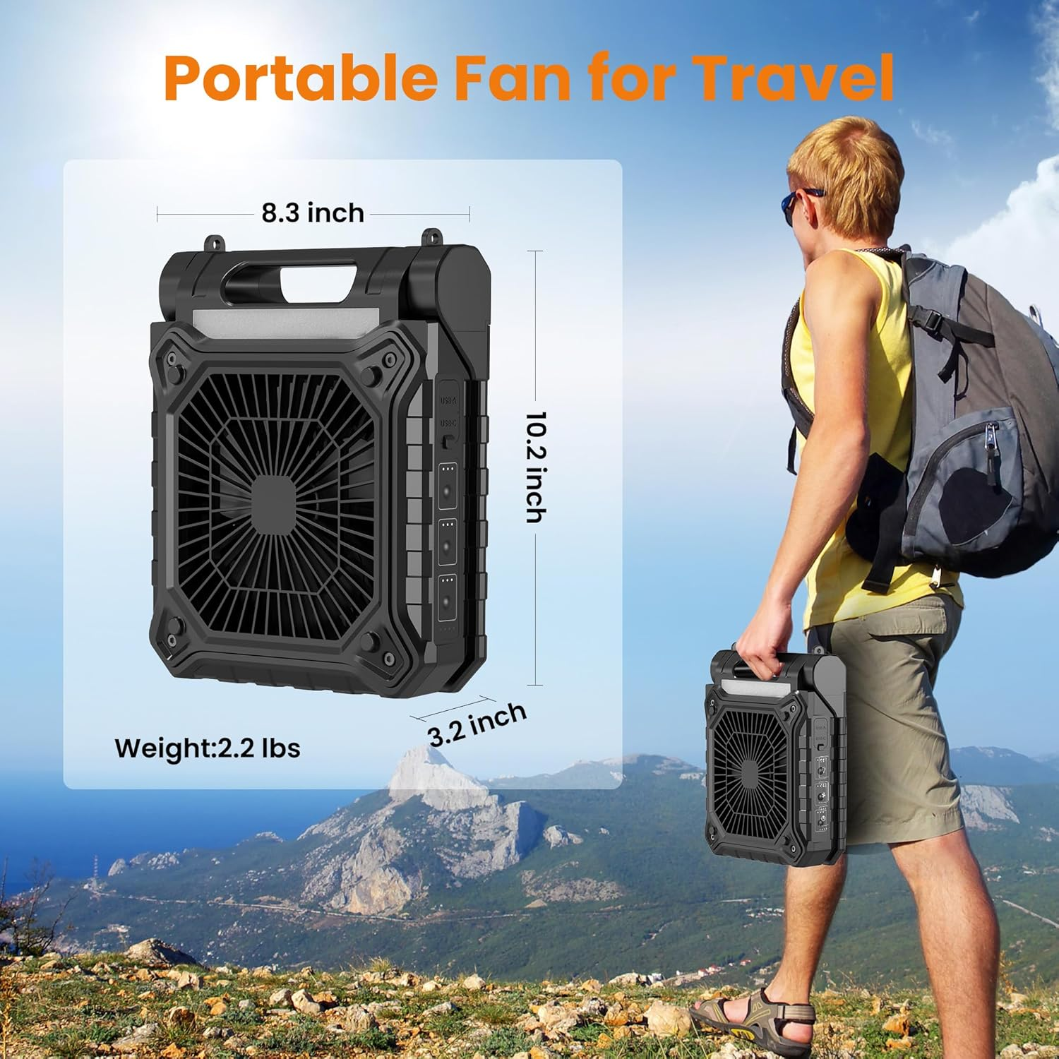 KITWLEMEN Solar Powered Fan - Rechargeable Battery Operated Camping Fan with Lantern, 38H Run Time, 3 Speed, 6H Timer, SOS Signal, Portable Desk Fan for Camping Fishing RV Trips Hurricane Power Outage image number 2