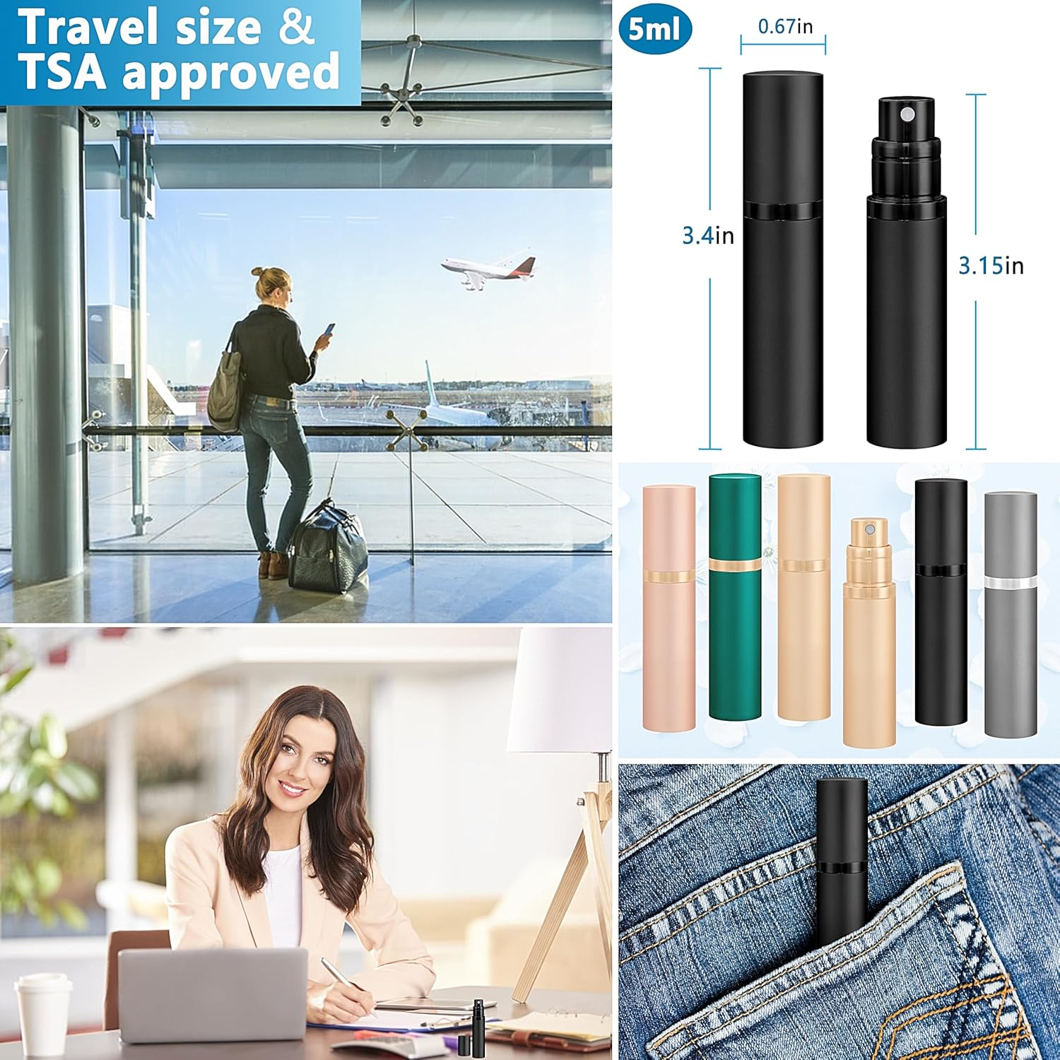 Travel Refillable Perfume Atomiser Bottle - 5Ml Leakproof Travel Perfume Refillable Bottle, Perfume Atomizer (Black & Black)