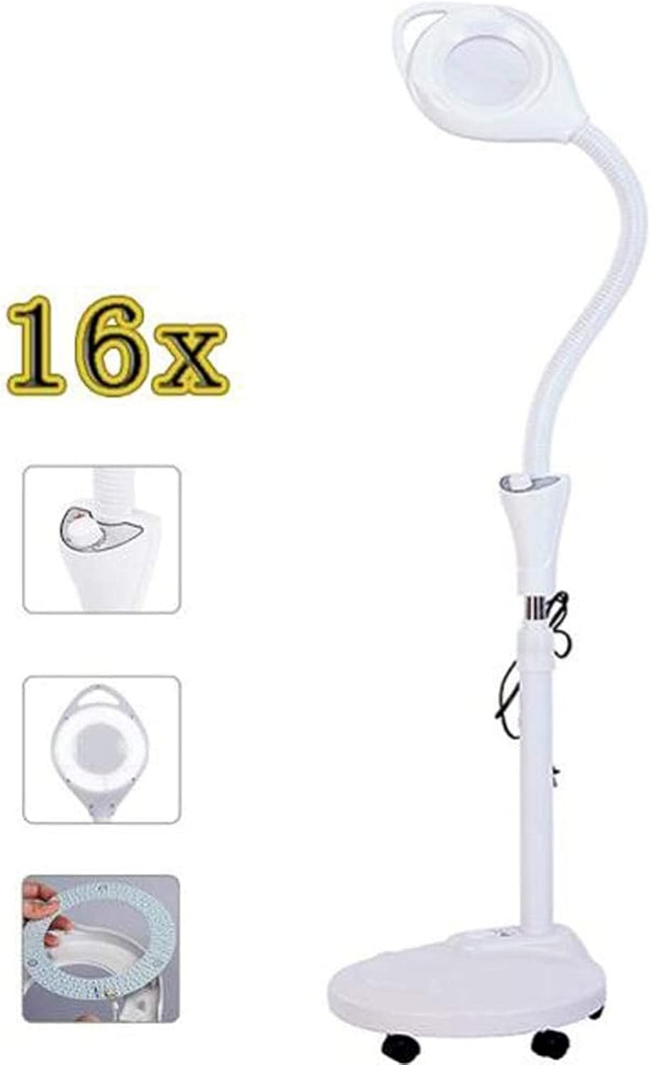 16X Magnification Magnifying Glass with Light Wheeled Floor Standing Hands Free Illuminated Adjustable Magnifier Lamp 360&deg; Rotation Adjustment Reading Crafts Hobbies XXZ image number 6