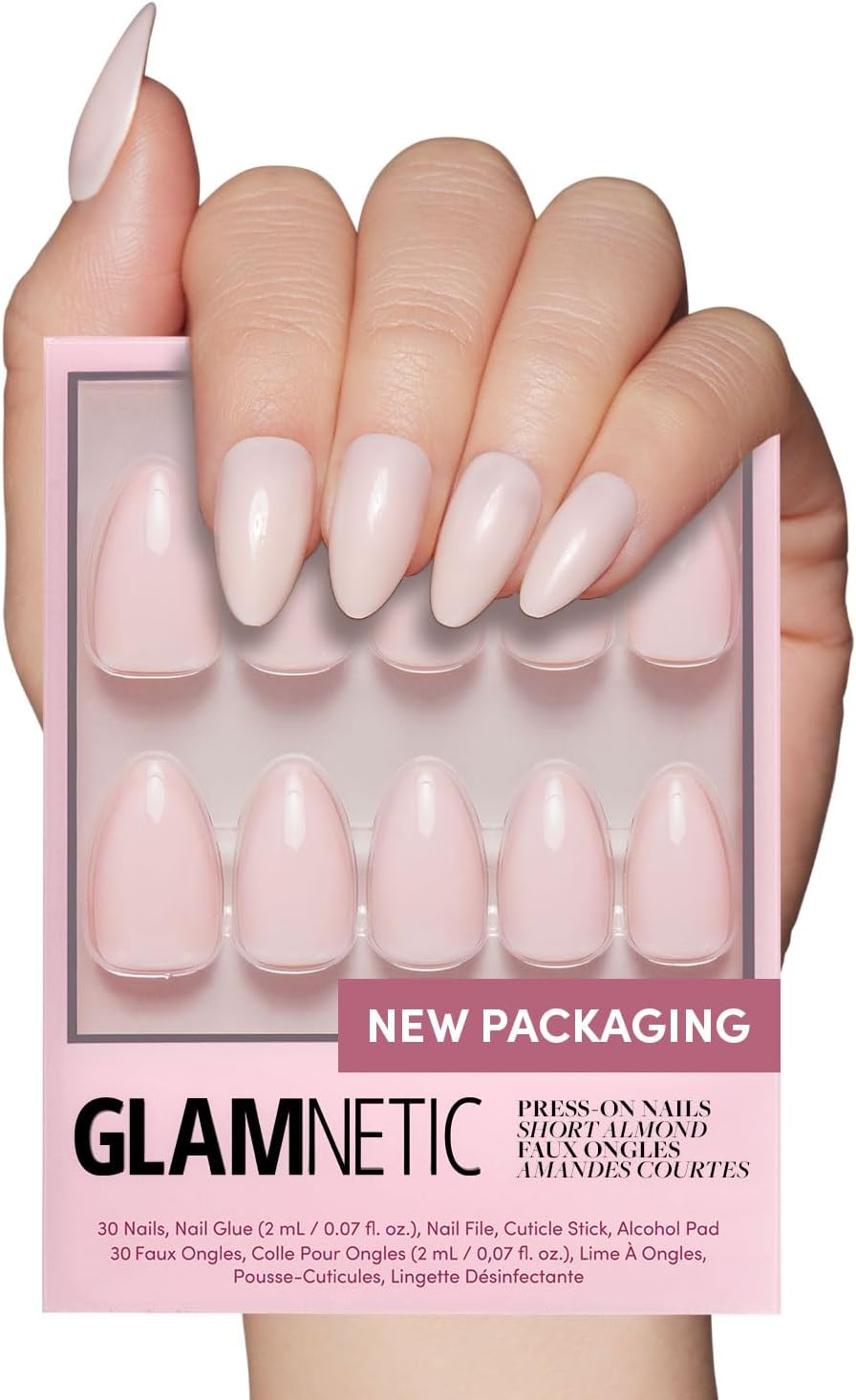 Glamnetic Reusable False Nails - Fairy Dust | Beige Pink Short Oval Nails with Fascinating Metallic Finish | 15 Sizes - 30 Nail Kits with Glue