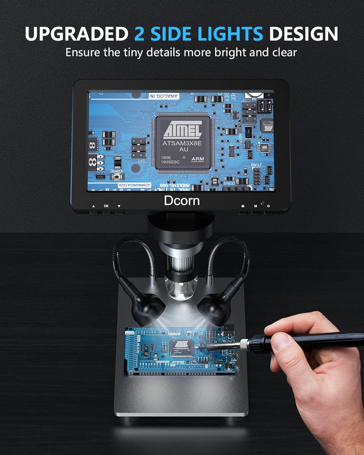 7'' Digital Microscope 1200X,Dcorn 12MP 1080P Photo/Video Microscope for Adults Soldering Coins,Metal Stand,Wired Remote,10 LED Fill Lights,Pc View,Windows/Mac Compatible image number 2