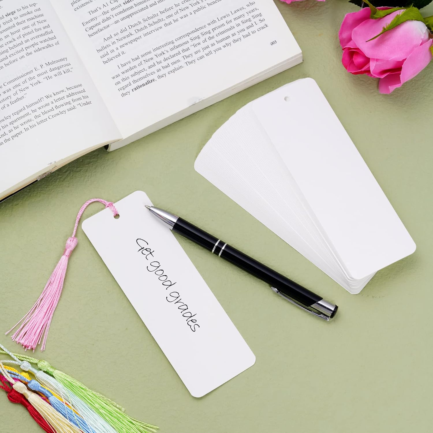 Choyaxo 120 Pcs Kraft Paper Blank Bookmarks with 100 Pcs Colorful Tassels Paper Bookmarks for DIY Art Projects, School Supply, Gifts Tags 5.5X2 Inch (120) image number 3