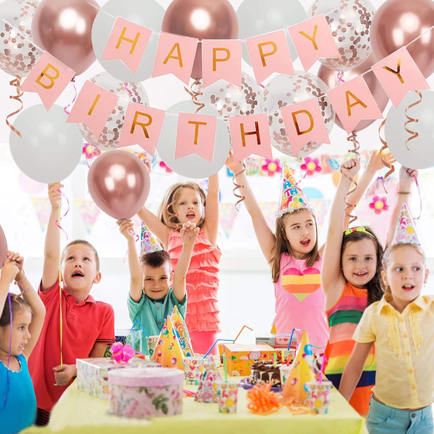 Happy Birthday Banner, Rose Gold Birthday Decoration, 16 Pcs 12 Inch Happy Birthday Balloons with 2 Ribbons for Girl and Women Birthday Party Decoration - Black image number 7