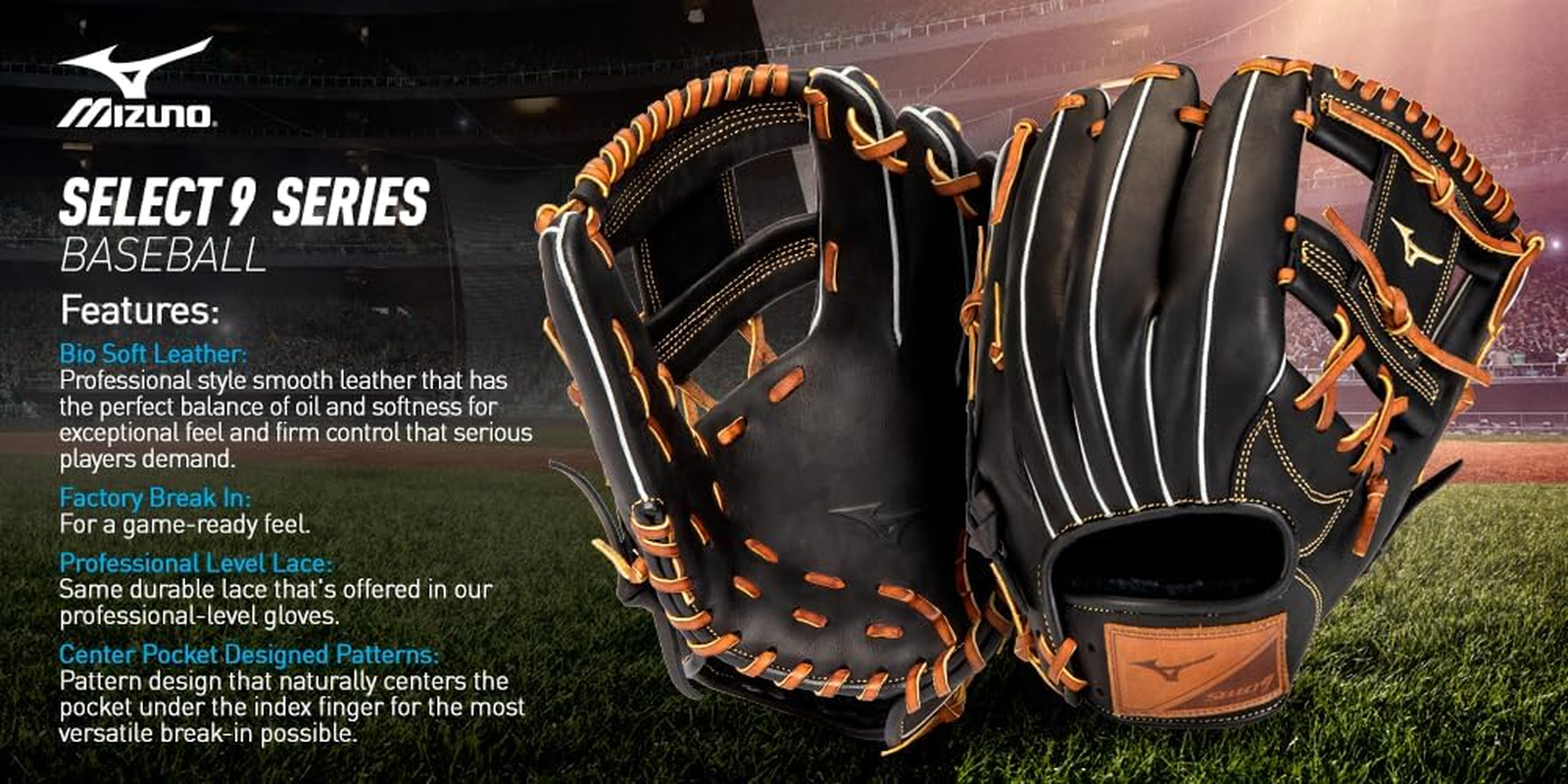 Mizuno Select 9 Baseball Glove Series - Arched Tartan Web - Black/Brown, Right Hand Throw image number 3