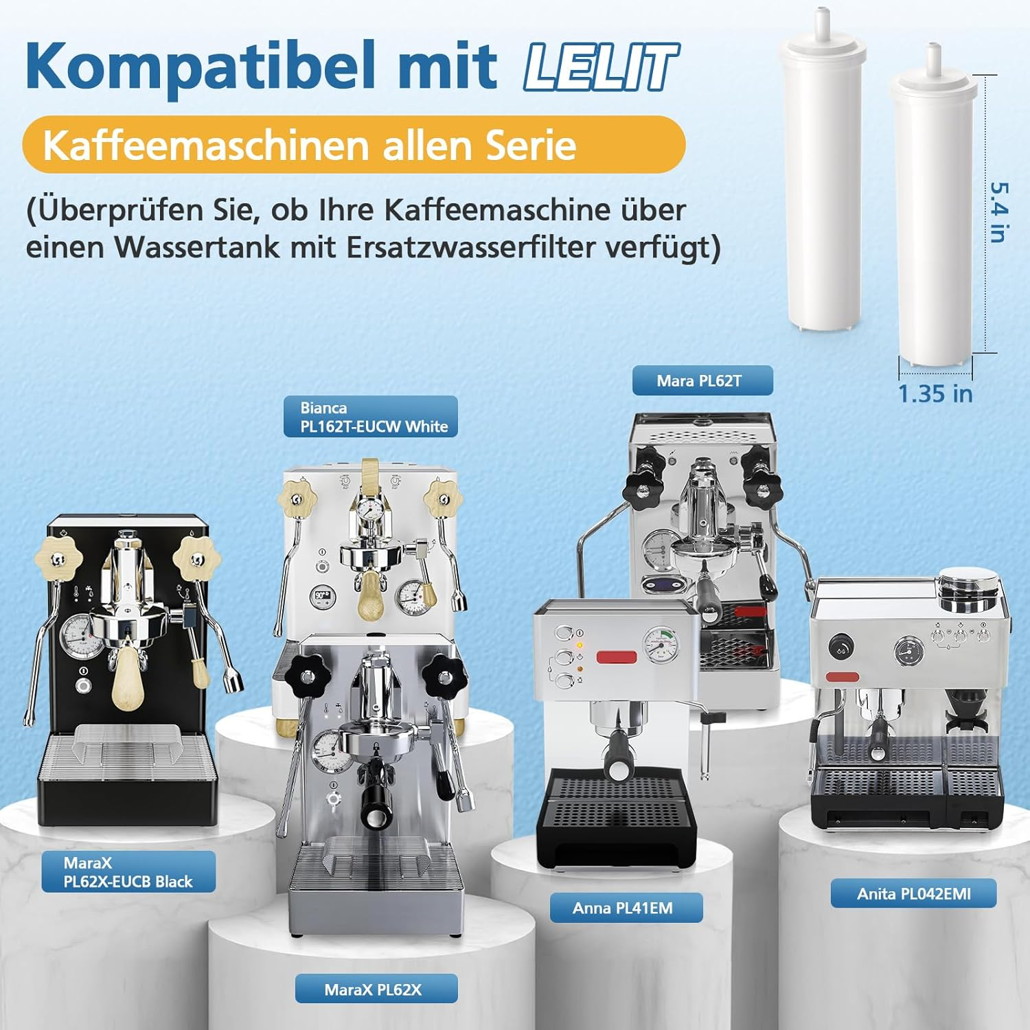 Replacement Water Filter Compatible with LELIT Coffee Machines, PLA930M Water Softener Water Filter Made of Resin for LELIT Fully Automatic Coffee Machines (Pack of 4) image number 1