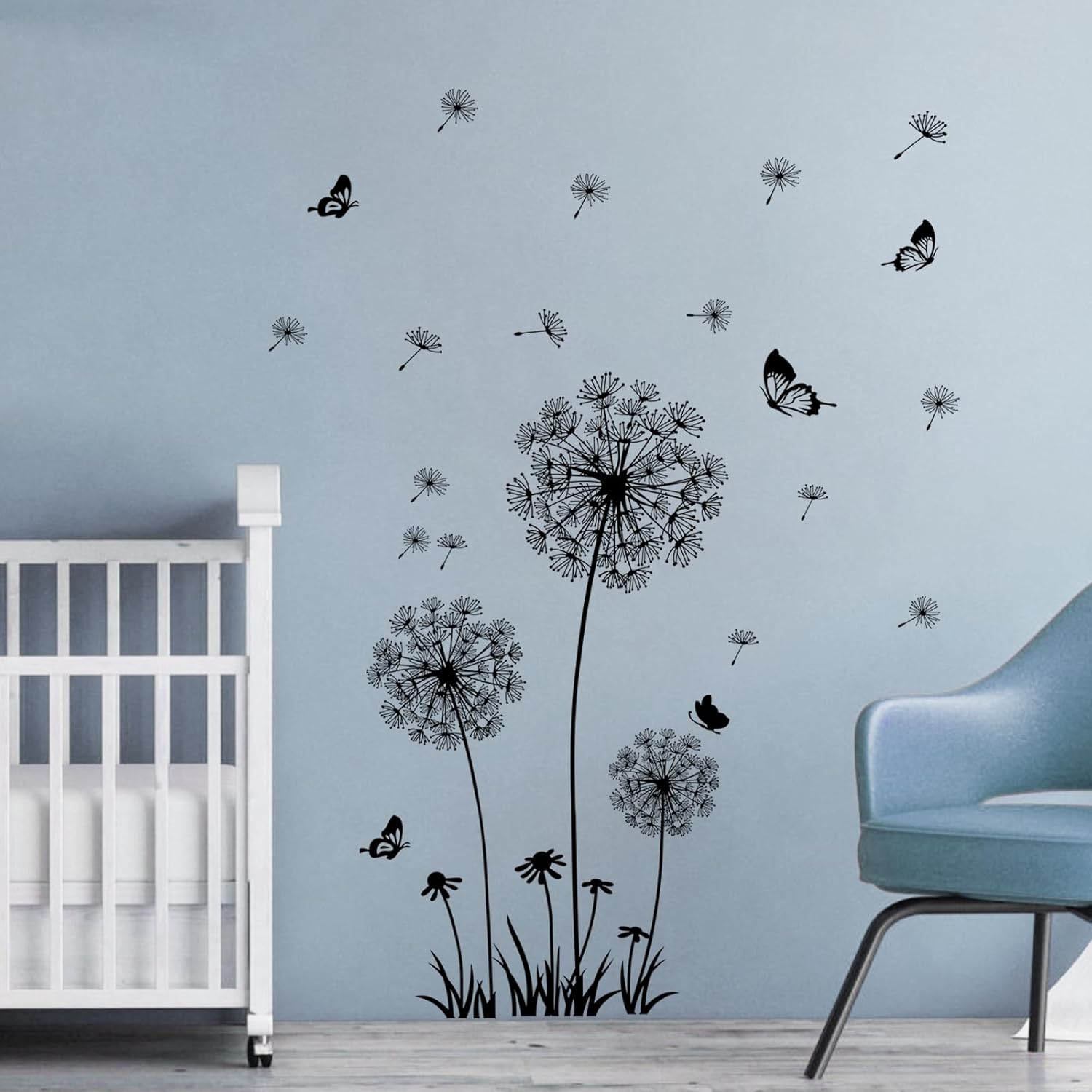 Supzone Dandelion Wall Stickers Flower Wall Decals Butterflies Flying Wall Decors Wall Art Stickers for Bedroom Living Room Sofa Backdrop TV Wall Decoration image number 1
