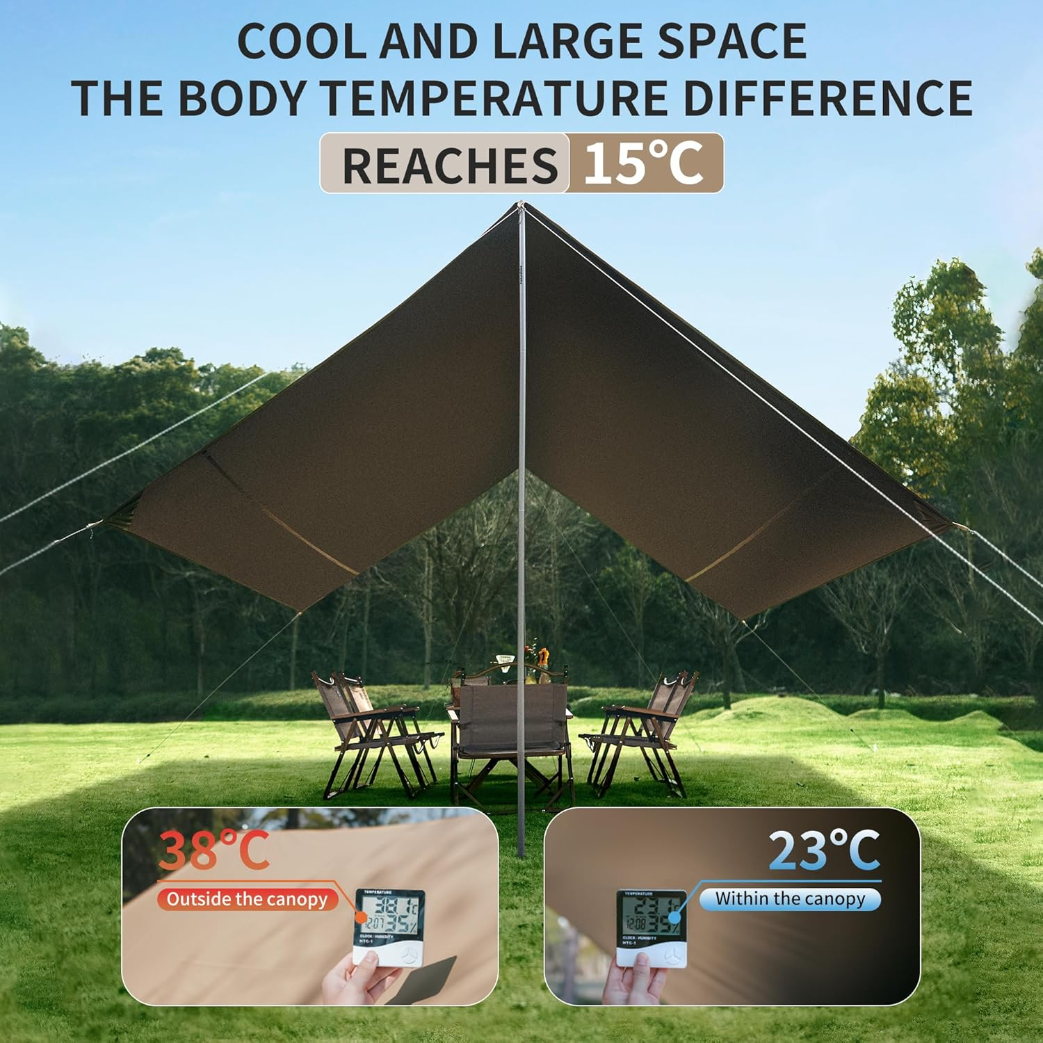 Naturehike Camping Tent Tarp with Poles, Waterproof PU 18000Mm+, Anti-Uv UPF2000+ Camping Sun Shelter Rain Fly, Tent Canopy for Outdoor Party, Picnic (Small) image number 6