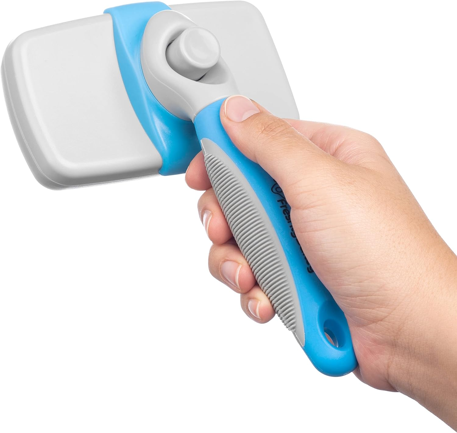 Freshly Bailey Self Cleaning Slicker Brush for Dogs and Cats - Hair Brush for Medium to Long-Haired Pets - Effective, Comfortable, and Easy to Clean - White and Blue image number 3