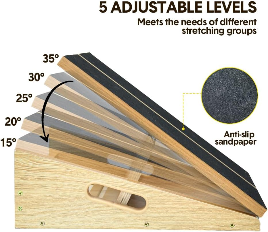 ALSTON Wooden Slant Exercise Board Calf Stretcher Non-Slip Stretching Board with 5 Adjustable Incline Levels for Calf Stretching Rehabilitation Physical Therapy image number 6