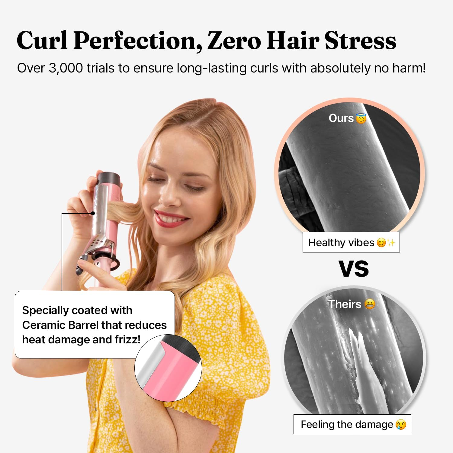 VODANA Professional Glamwave Ceramic Curling Iron, Long-Lasting Natural Curls, Instant Heat, Hair Curler, Curling Wand, Available in USA (1.4 Inch, Pink) image number 6