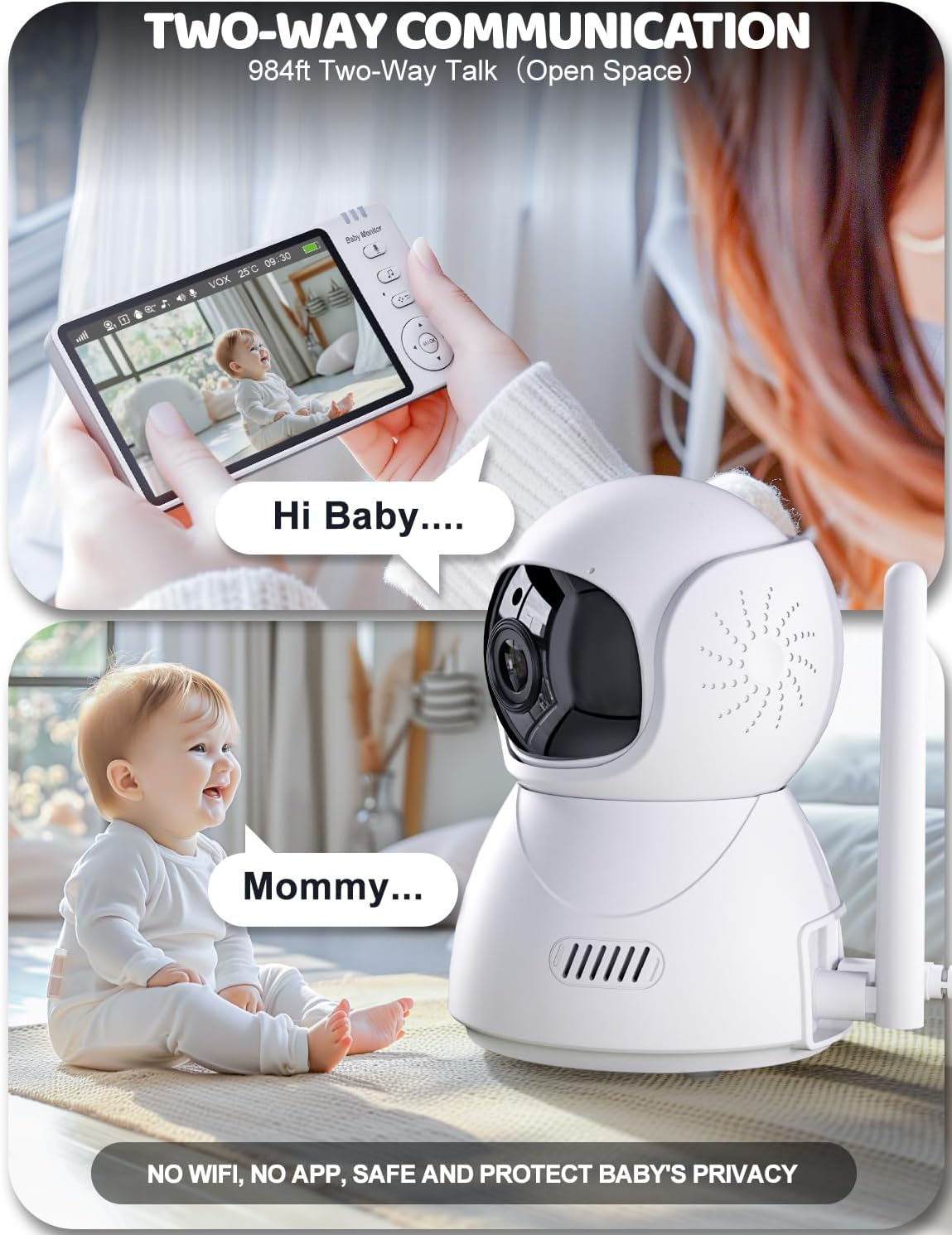 BURNNOVE Baby Monitor with Camera 5'' 720P HD Screen Baby Video Monitor with Two Way Audio 2X 4X Digital Zoom VOX Mode Night Vision Temperature Monitoring 8 Lullabies and 5 Alarms image number 1