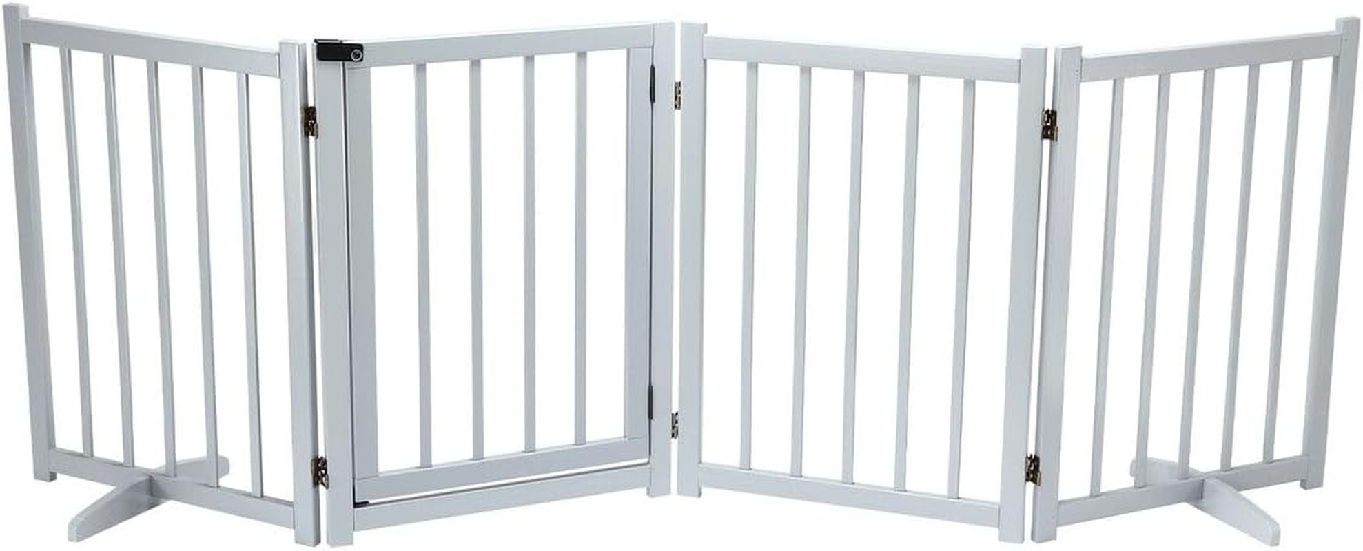 4 Panels Freestanding Wooden Pet Safety Gate,Foldable Puppy Dog Fence Safety Guard,Indoor Pet Playpen Pet Barrier Protection Net Stair Partition,Grey image number 5