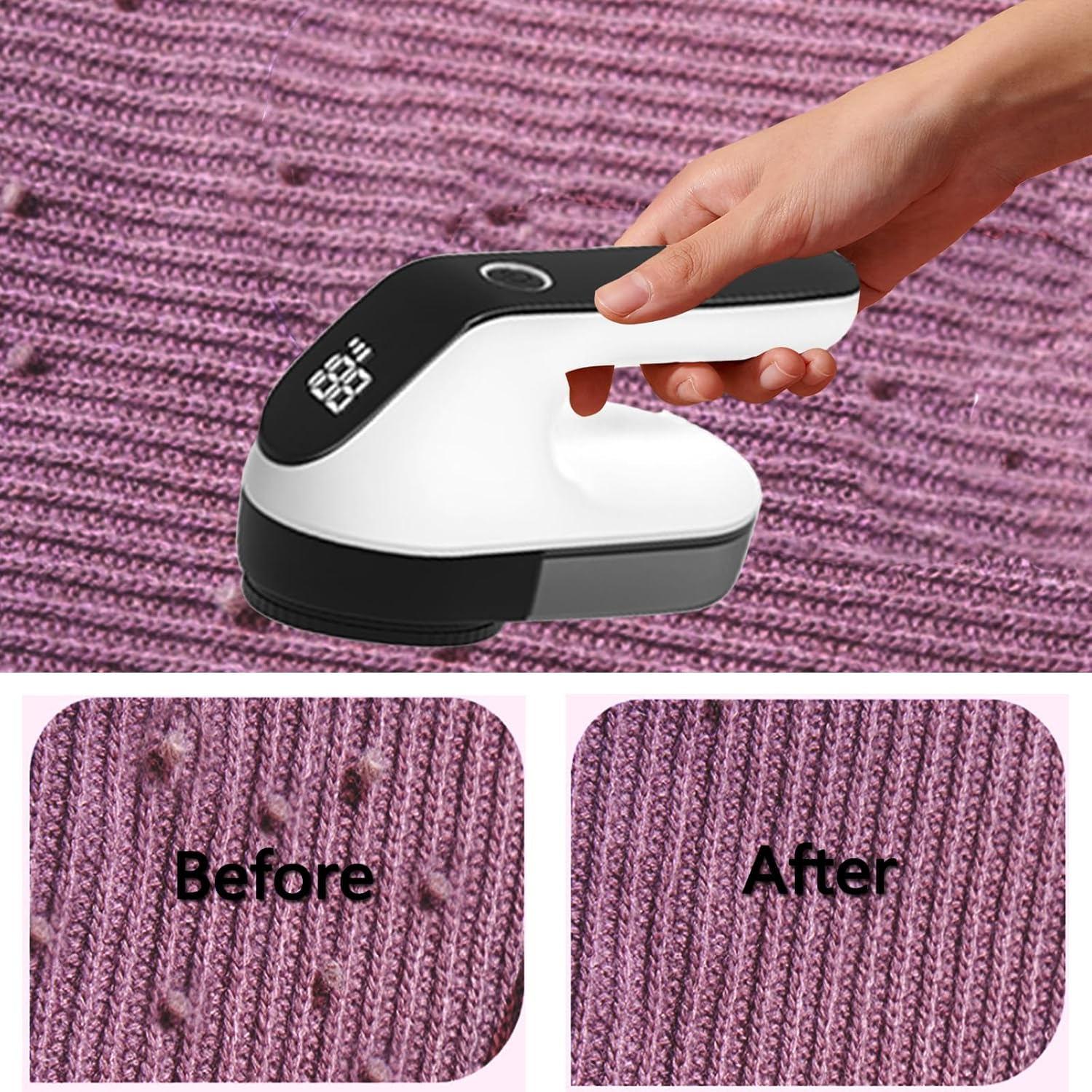Rechargeable Electric Lint Fabric Shaver with 3 Speeds & 2 Replacement Blades,Led Display Portable Fuzz Remover for Pilling Clothes,Couch, Sweater