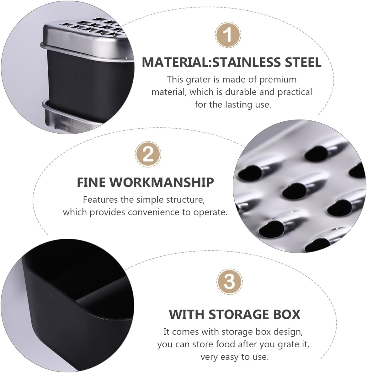 Bestonzon Stainless Steel Cheese Grater Cheese Grater Box Grater Zester Stainless Steel with Detachable Storage Container Vegetables Ginger Potatoes Multipurpose Vegetable Slicer image number 6
