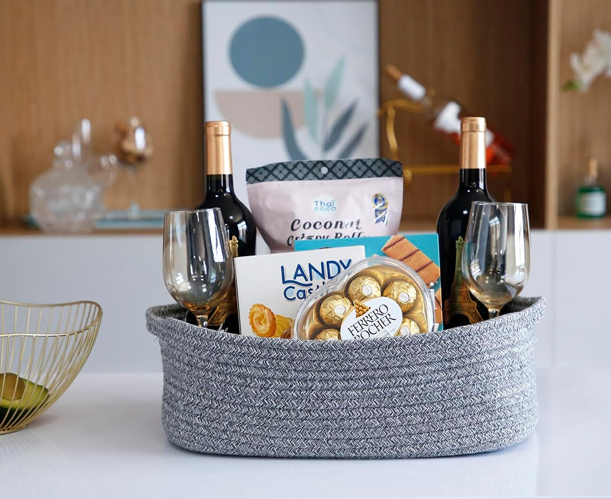 Woven Cotton Rope Storage Basket, (14.5"X 11"X 5") Cube Changing Table Organizer for Closet Towels, Baby Nursery Bin, Small Dog Cat Toy Box, Gift Baskets Empty by CIKI HOME - Brown image number 7