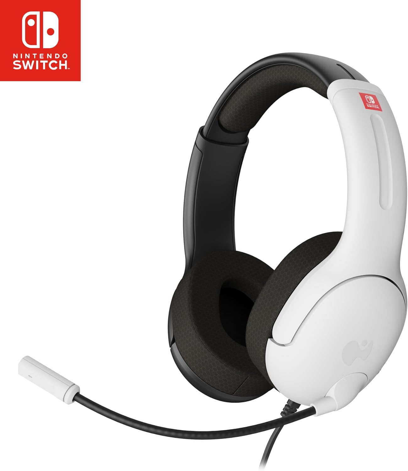 PDP Gaming LVL40 Stereo Headset with Mic for Nintendo Switch - PC, Ipad, Mac, Laptop Compatible - Noise Cancelling Microphone, Lightweight, Soft Comfort on Ear Headphones, 3.5 Mm Jack - Black-White