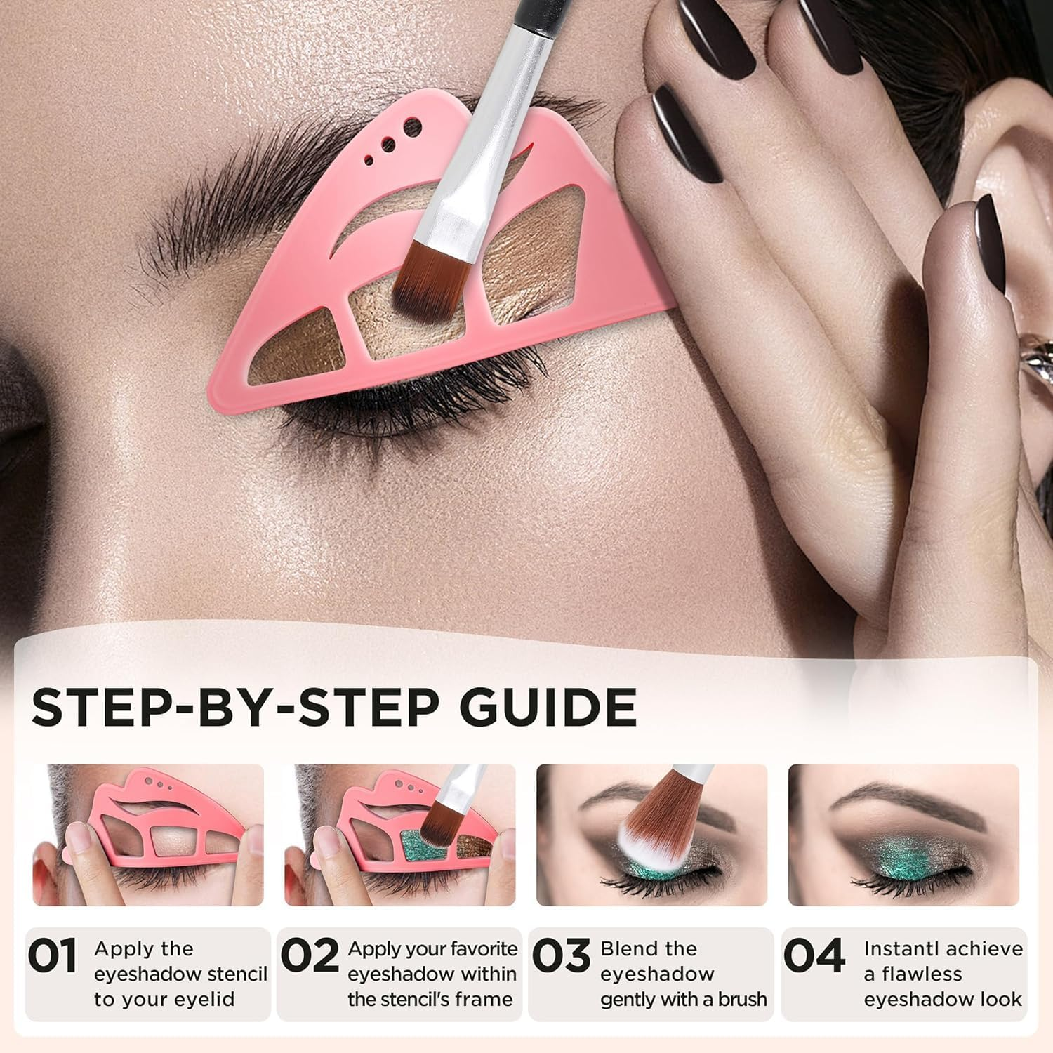 Eyeshadow Stencil 6 in 1 Silicone Eyeshadow Tool,Eye Makeup Template,Reusable Eye Makeup Aid Stencils for Make up Beginners & Women (Pink)