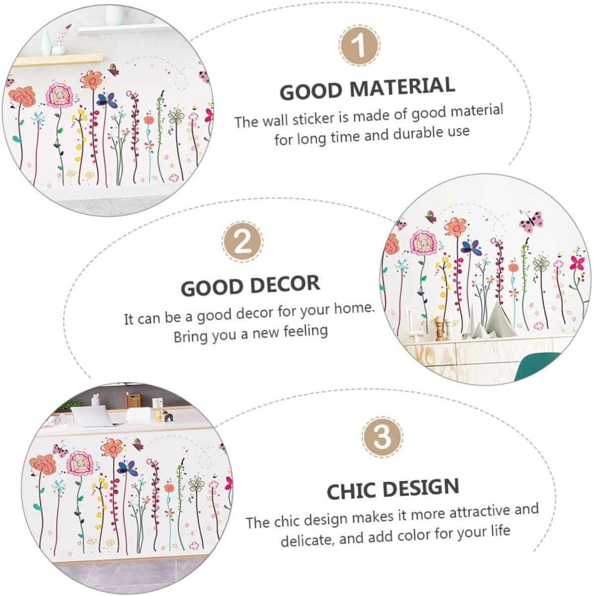 OSALADI Garden Wall Sticker Set Realistic Flower Vines Decal for Living Room Easy Peel Stick Decor image number 3