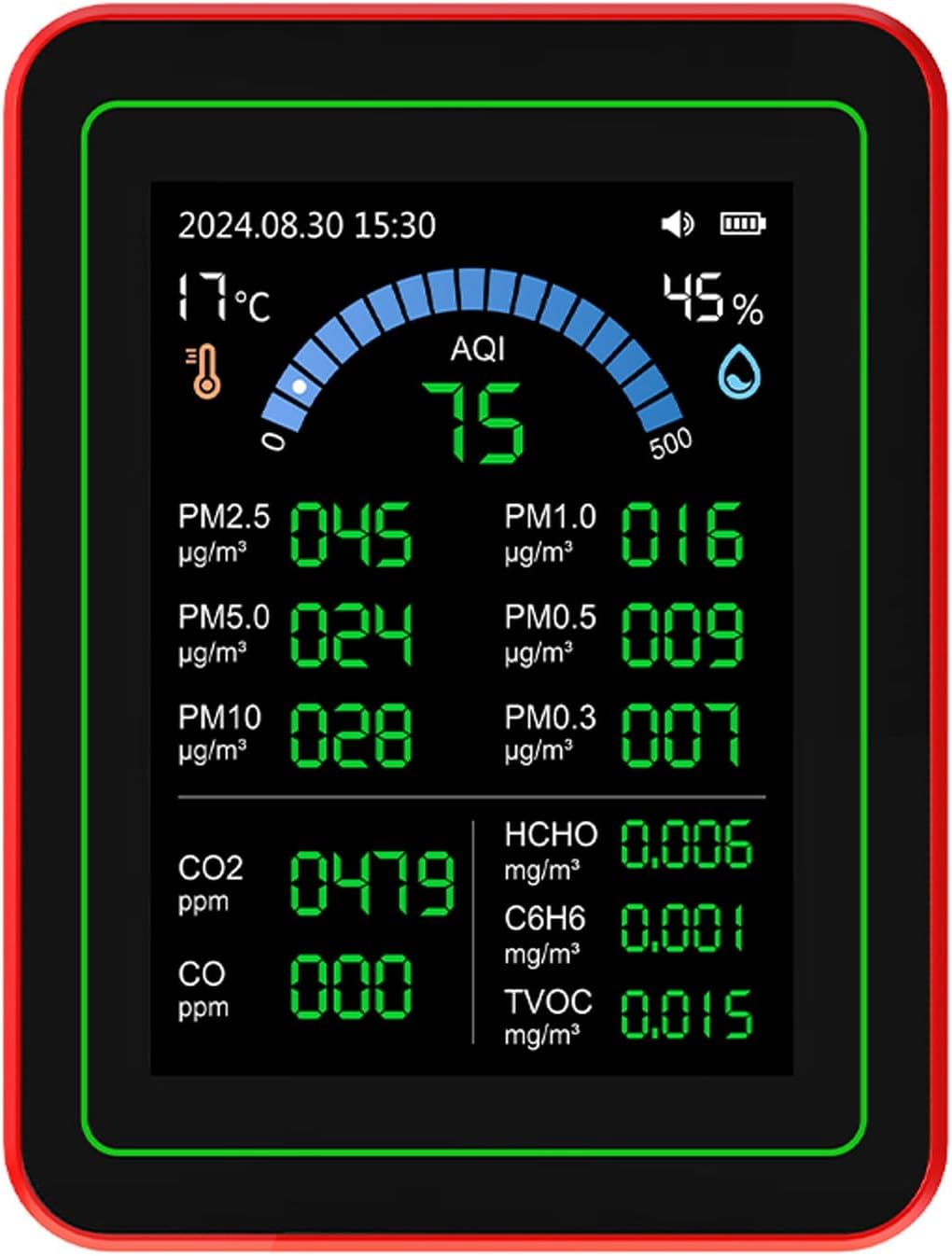 Jiawu 18 in 1 Air Quality Meter, CO2 HCHO TVOC PM2.5 PM10 Temp Humid Detect Tester Indoor Portable with Data Storage for Home Office Plants Pets image number 2