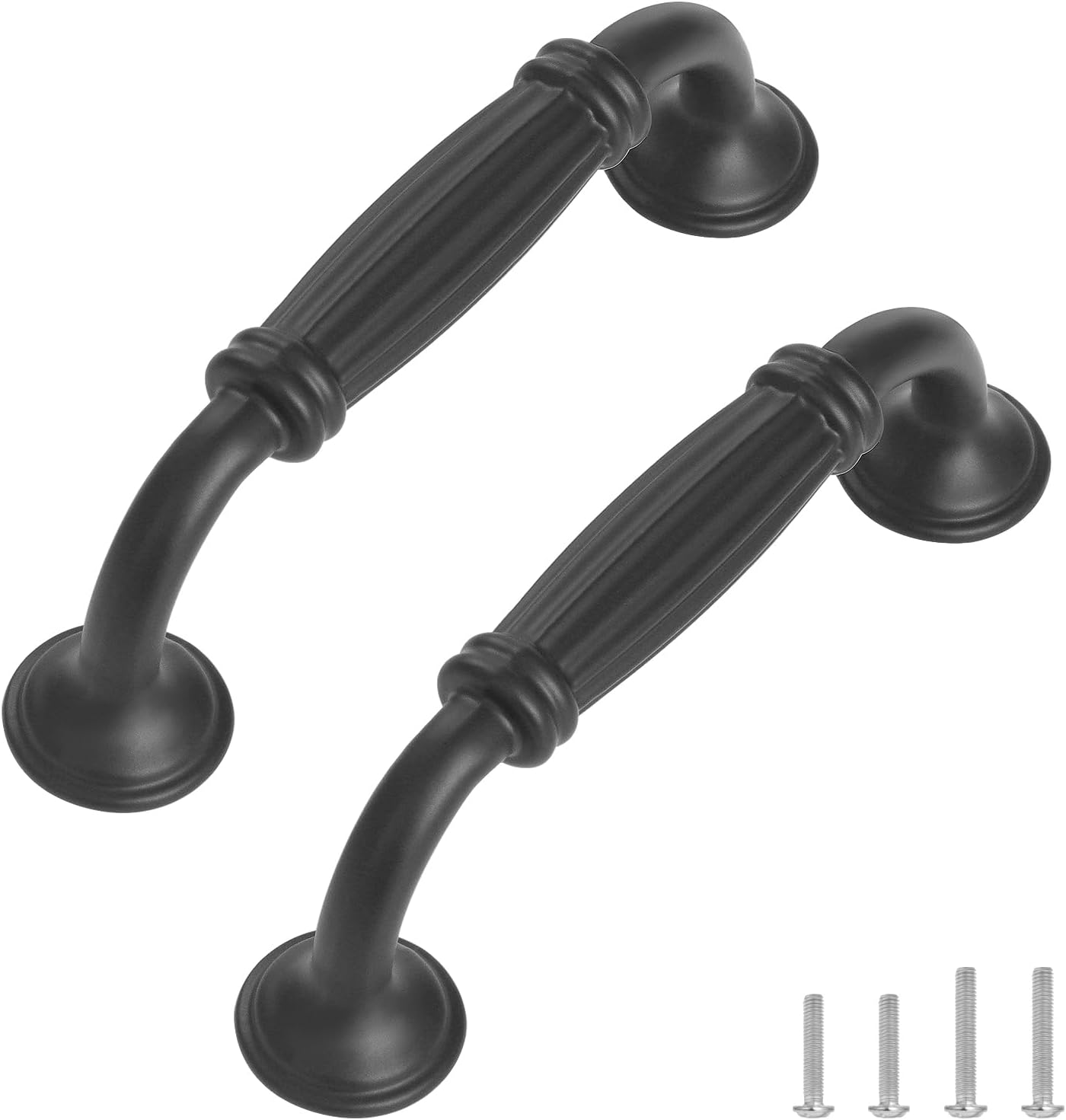 Tsunnee 12PCS Vintage Cabinet Handles, Cupboard Door Handles, European Bow Pulls, Antique Drawer Handles, Furniture Door Pull Handles for Kitchen Bedroom, 96Mm 3.78 Inches Hole Distance, Black image number 2