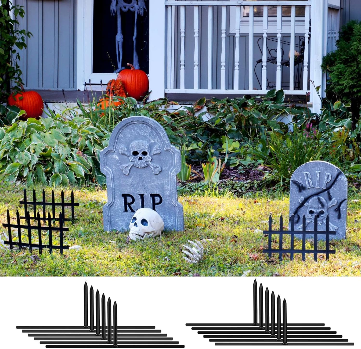 Halloween Tombstone Stakes 6.50 X 3.1 Inches Foam Graveyard Stakes 1/6 Inch Diameter Bold T Shape Metal Stakes for Halloween Tombstone Indoor and Yard Outdoor Decorations (24)