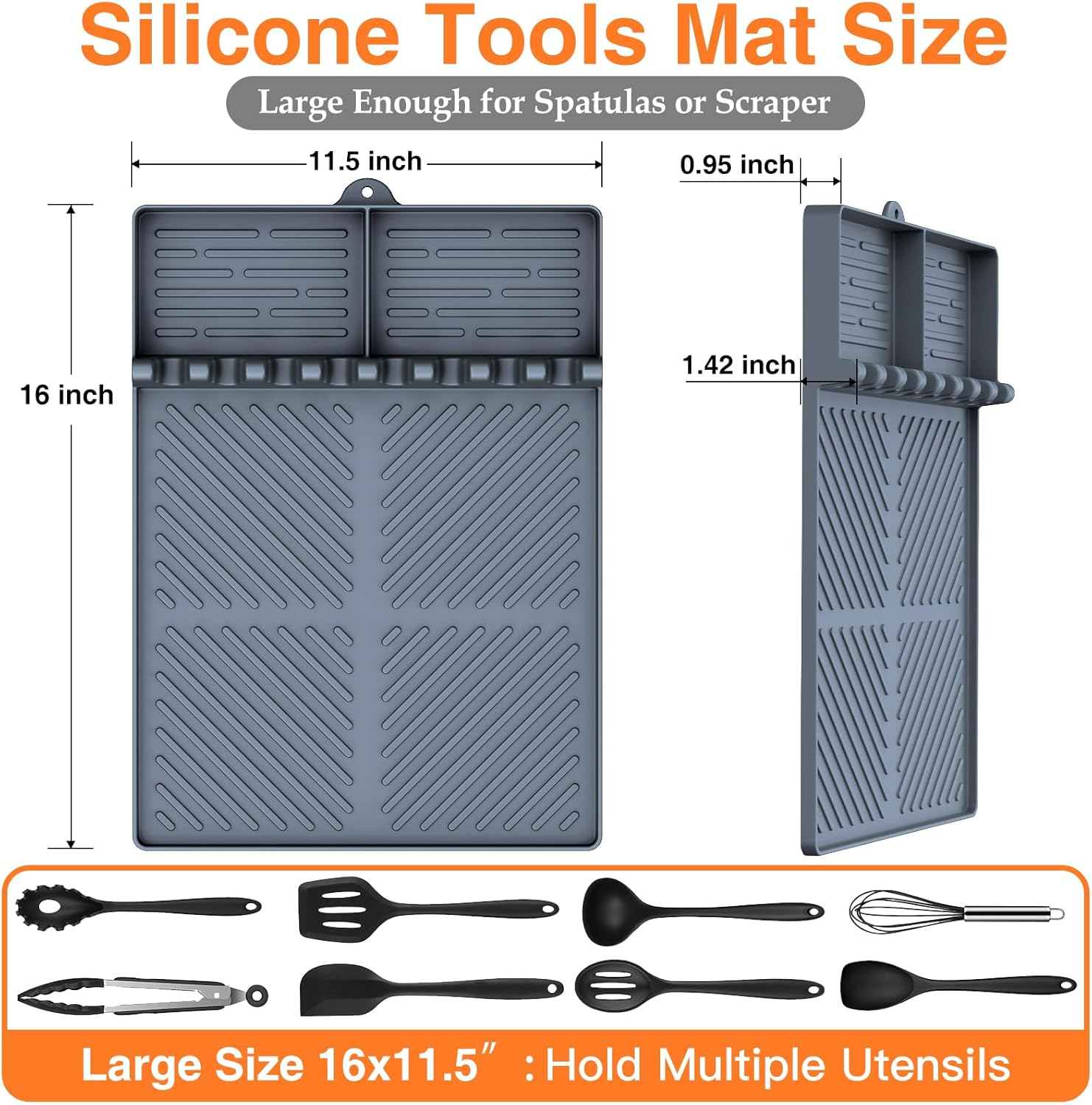 Silicone Griddle Tools Mat for Blackstone, Griddle Accessories Side Shelf Mat Grill Pad with Drip Pad (Grey) image number 5