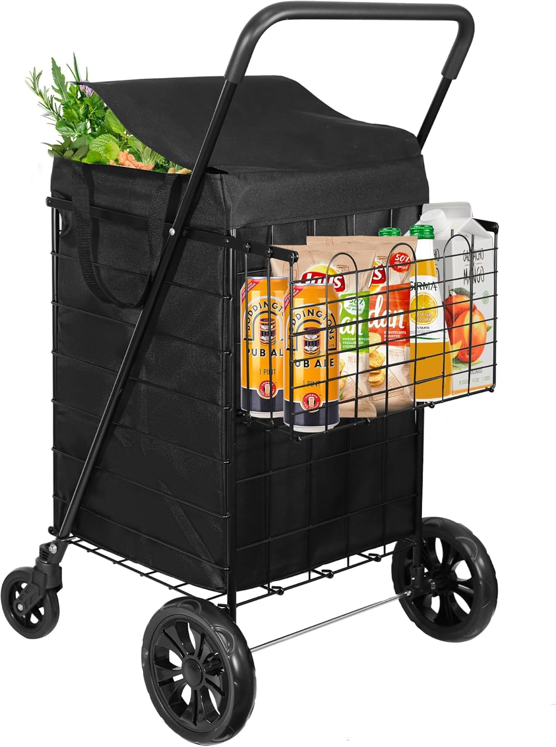 OASISCRAFT Foldable Shopping Cart with Waterproof Liner & 360&deg; Swivel Wheels | Collapsible & Lightweight Utility Cart for Groceries, Laundry, and More - Black image number 4